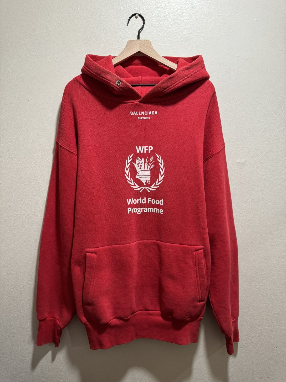 Balenciaga World Food Programme Print Oversized Red Hoodie