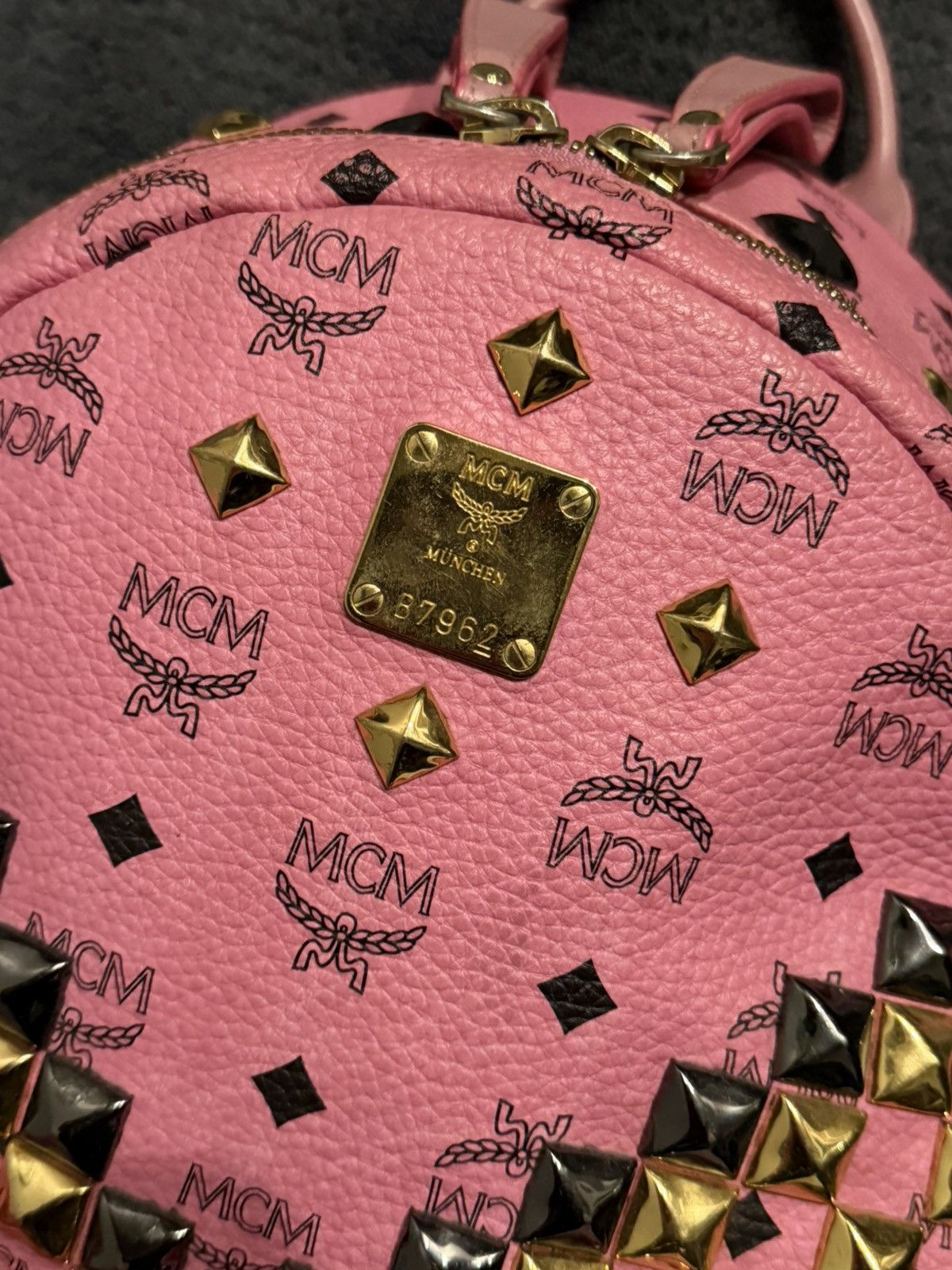 MCM 2010s MCM Pink Studded Visetos Backpack Size ONE SIZE - 4 Thumbnail