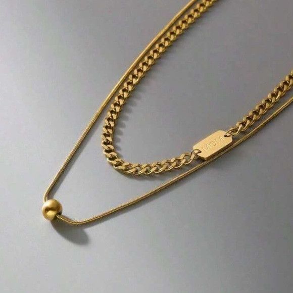 Other Women Stainless Steel Double Layer Necklace Size ONE SIZE - 1 Thumbnail