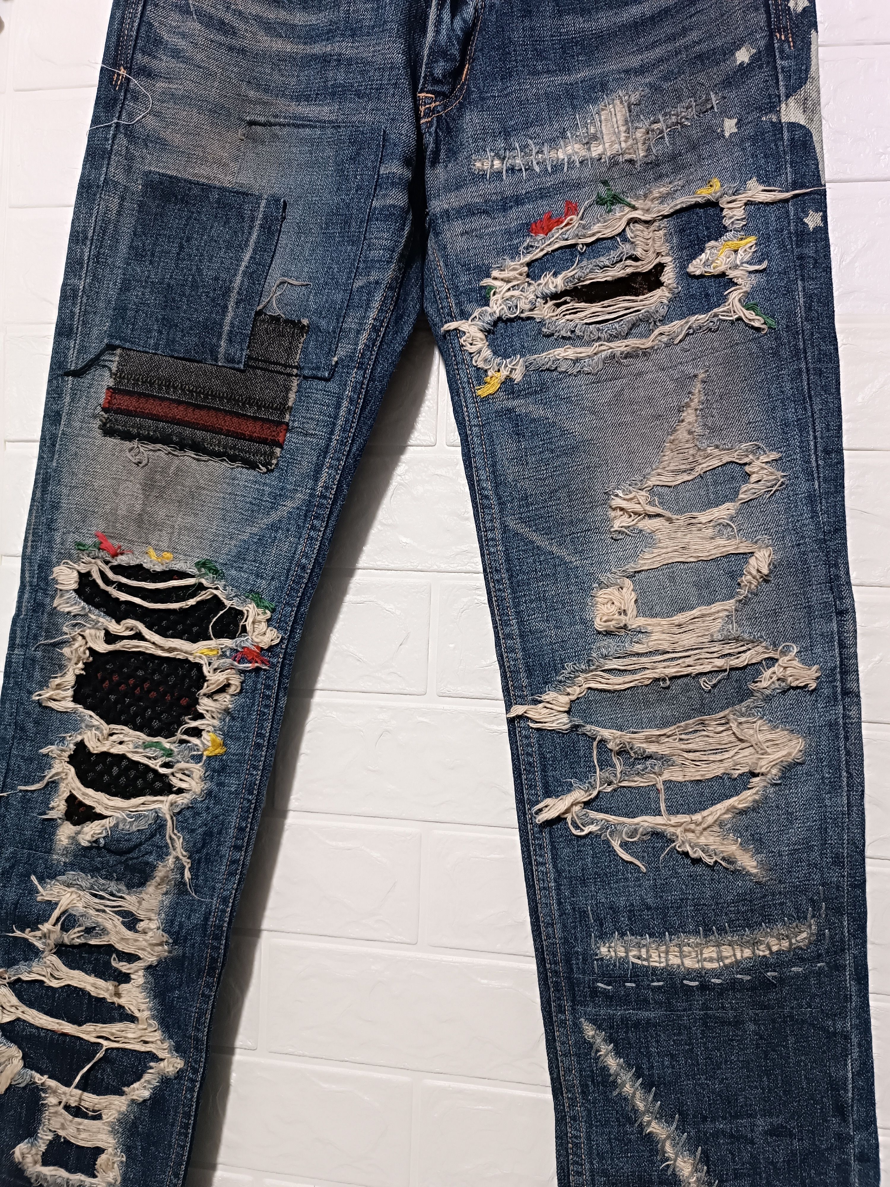 Japanese Brand Dead stock Japanese Art Patchwork Denim Skinny Denim Size US 29 - 2 Thumbnail