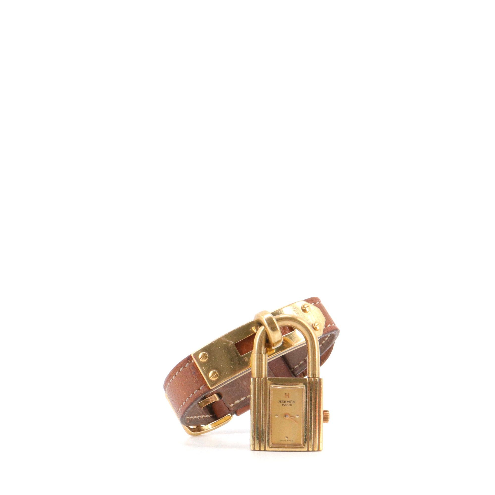 Hermes - Kelly Hermès Watch In Gold Leather in Brown, Women's