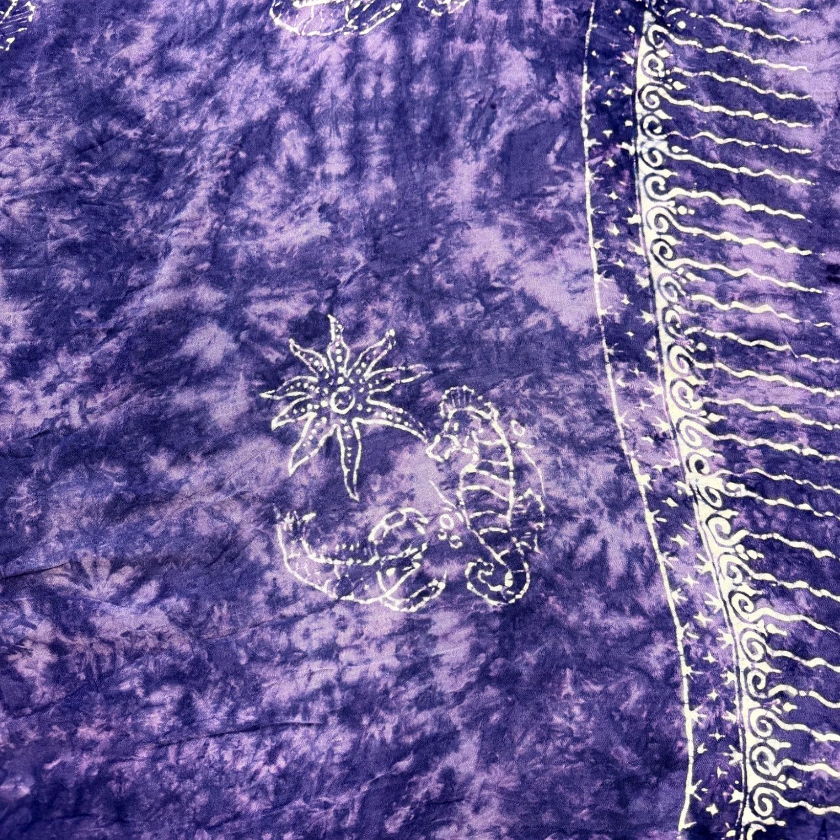 Vintage Simona Womens Shawl/Wrap One Size Purple Batik Fringe Seahorse Beach Hippie Boho Shawl Wrap Rectangle Scarf Summer 54in 43.5in Mens Womens Size ONE SIZE - 2 Thumbnail