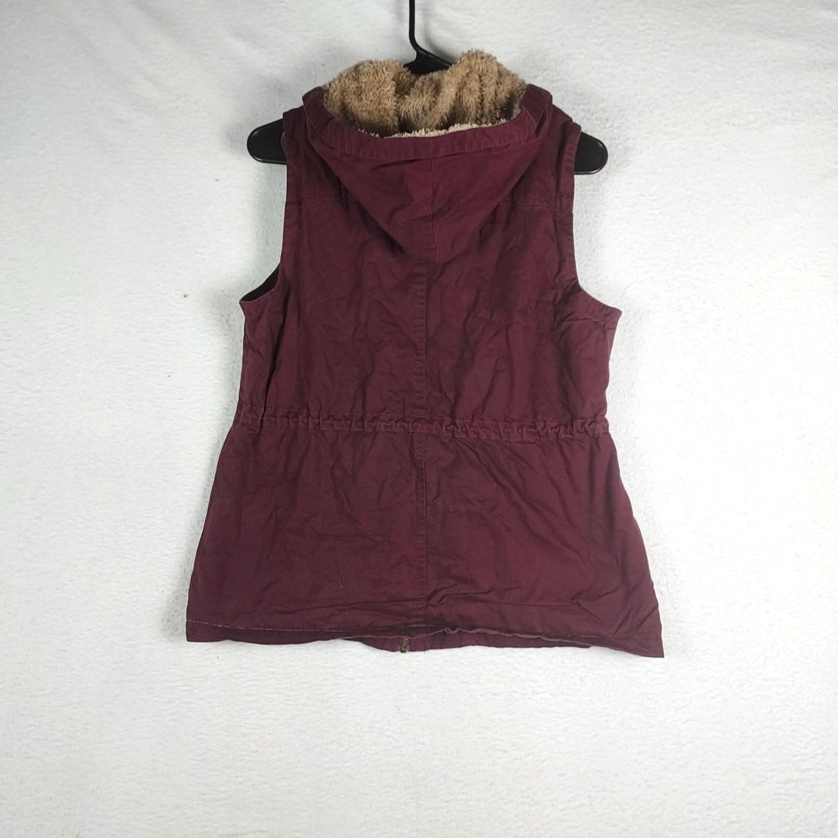 Vintage Love Tree Burgundy Hooded Utility Vest Women’s M Red Zip Front Lined Sleeveless Casual Winter Fall Spring Jacket Vest Size M / US 6-8 / IT 42-44 - 2 Thumbnail
