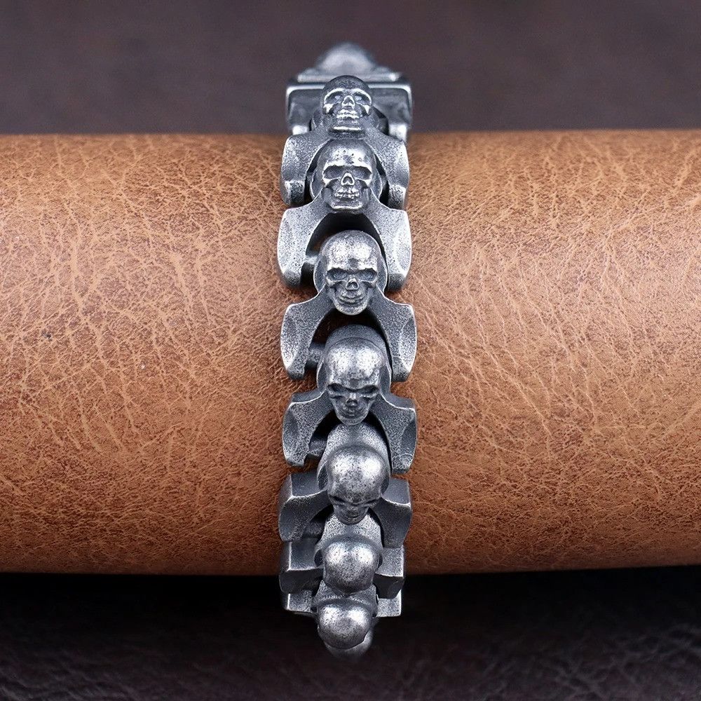 Jewelry Stainless Steel Gothic Skull Bracelet Size ONE SIZE - 4 Thumbnail