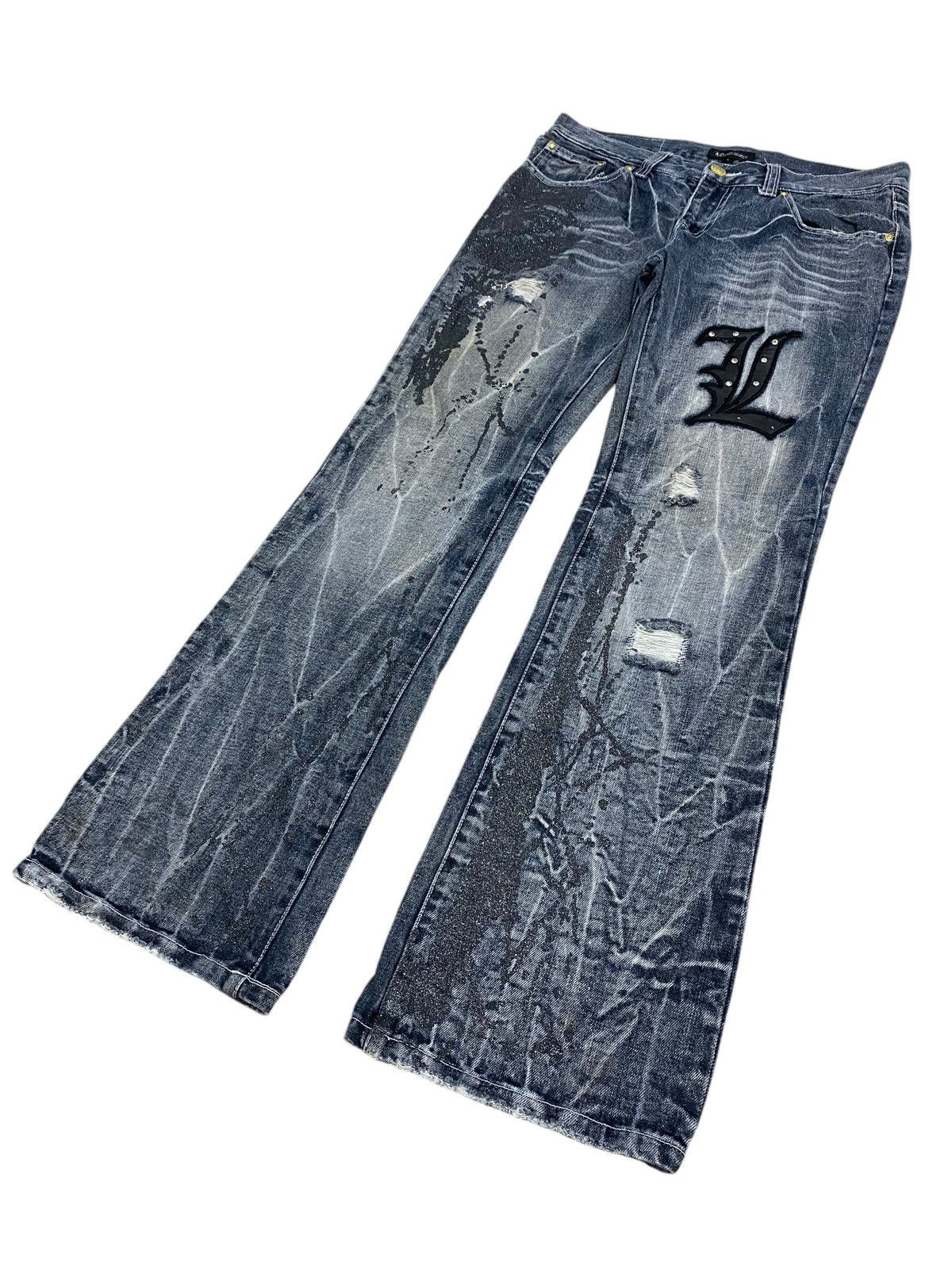 LOWBOX Vintage Lowbox Washed Grey Distressed Gothic L Patch Edgy Size US 31 - 3 Thumbnail