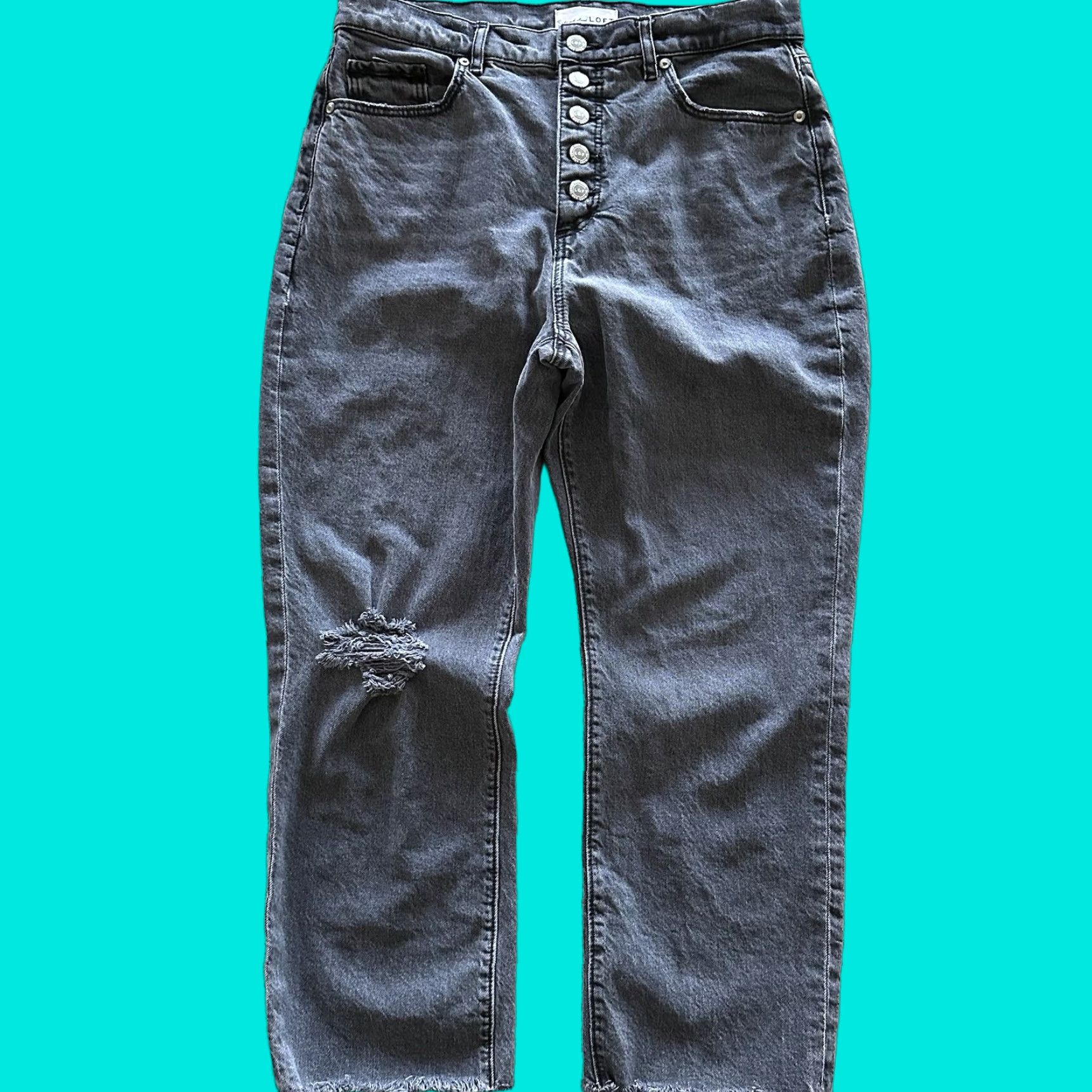 Loft LOFT Jeans Womens 8 29x23 High Rise Waist Straight Crop Black Button Fly Raw Hem Jeans Size 30" / US 8 / IT 44 - 1 Thumbnail