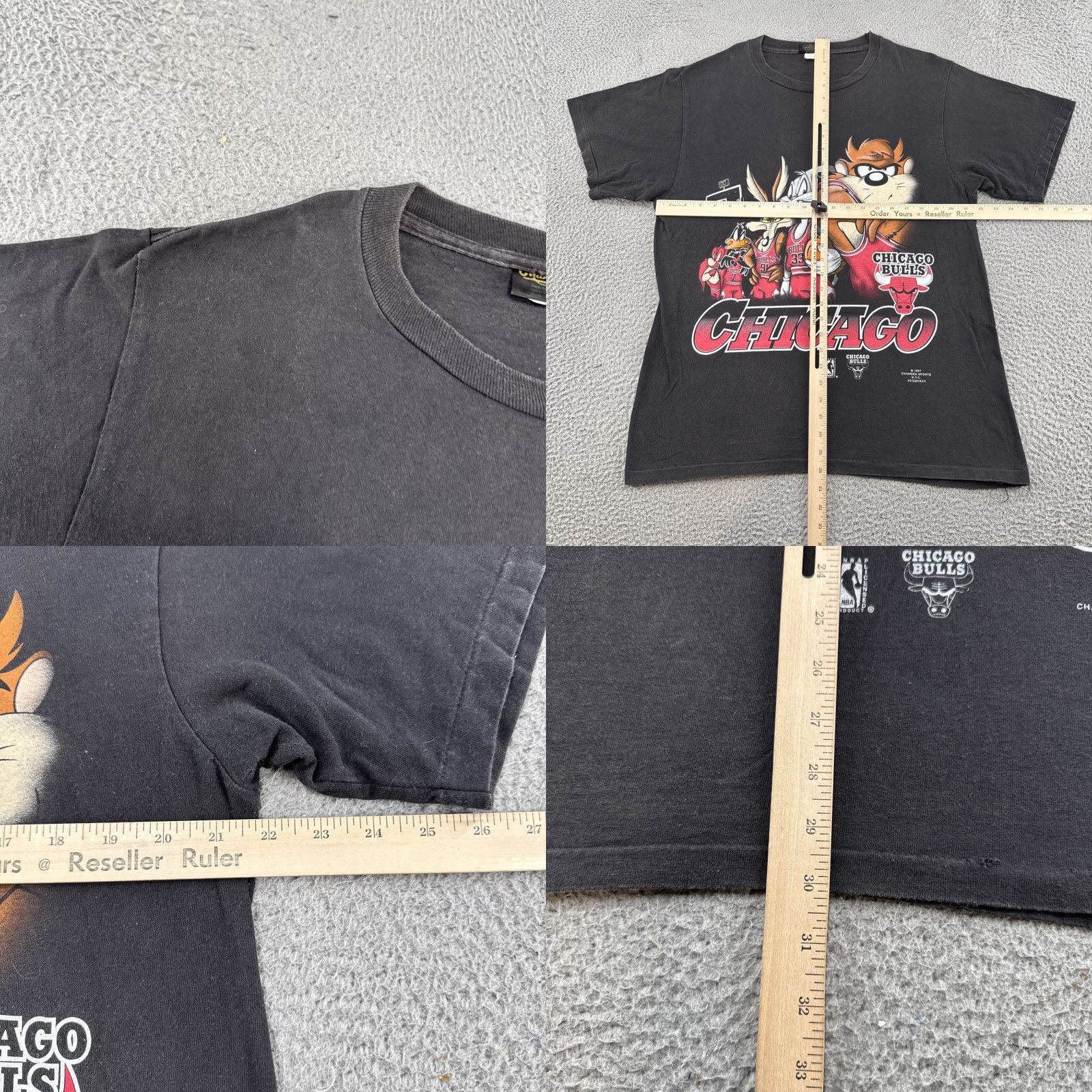 Changes VINTAGE 90s Chicago Bulls Looney Tunes Bugs Bunny Taz Daffy Duck Shirt L Men Black Cotton Size US L / EU 52-54 / 3 - 8 Thumbnail