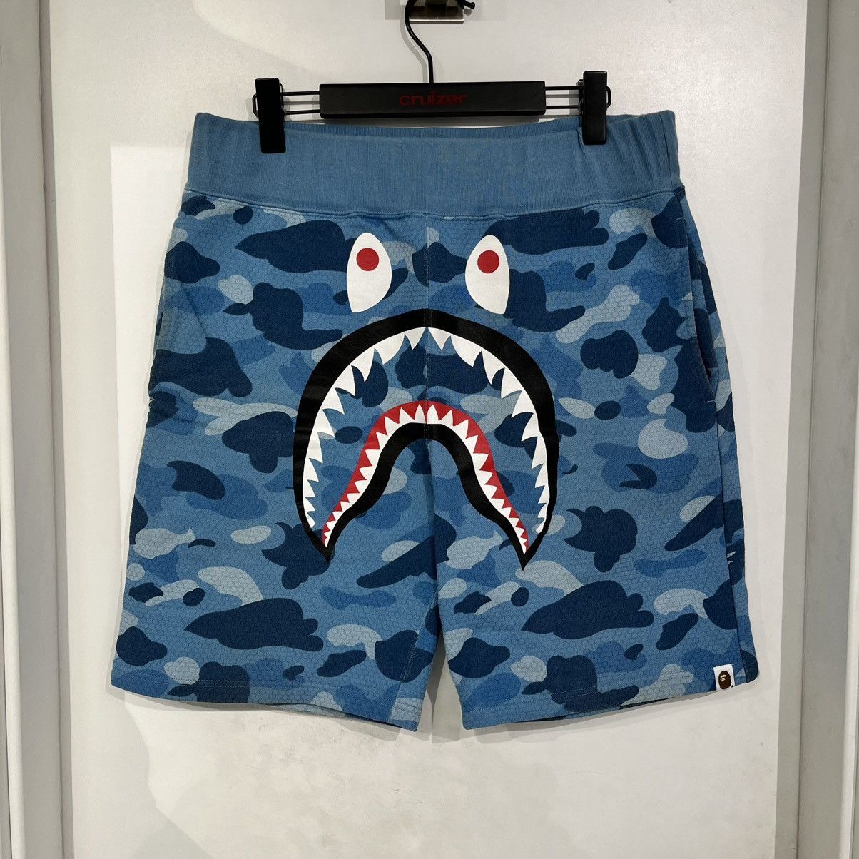 Bape Bape Honeycomb Camo Shark Shorts Blue Size US 34 / EU 50 - 1 Thumbnail