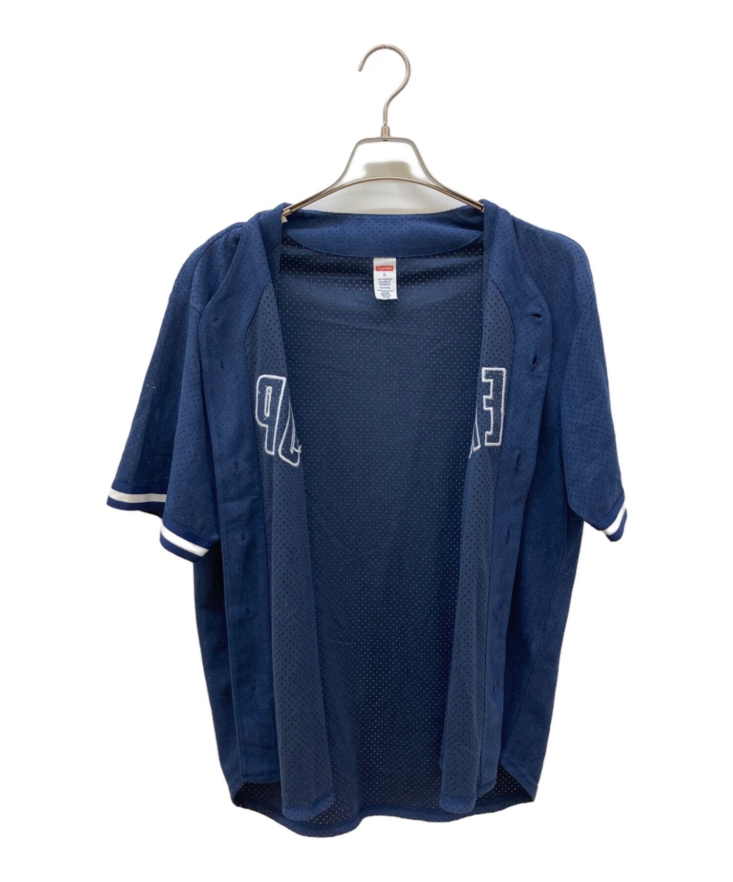 SUPREME Ultrasuede Mesh Baseball Jersey Navy Size S