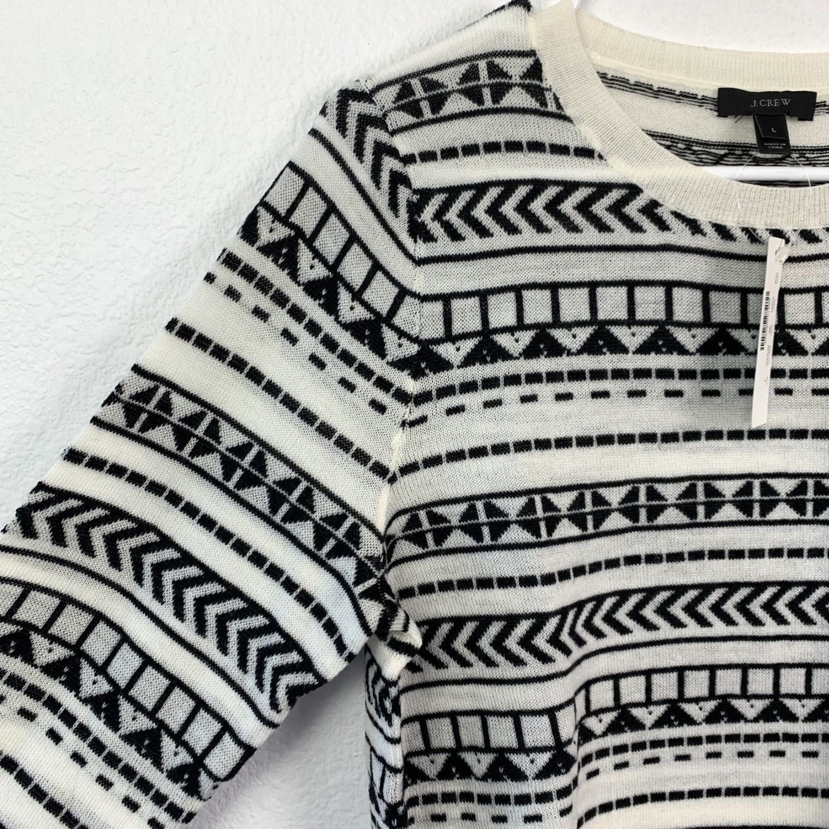 J.Crew J.Crew Sweater 3/4 Sleeve Ivory Black Merino Wool Fair Isle Crewneck L NWT Women Pullover Lightweight Knitted Patterned Knit Casual Business Casual Size L / US 10 / IT 46 - 2 Thumbnail