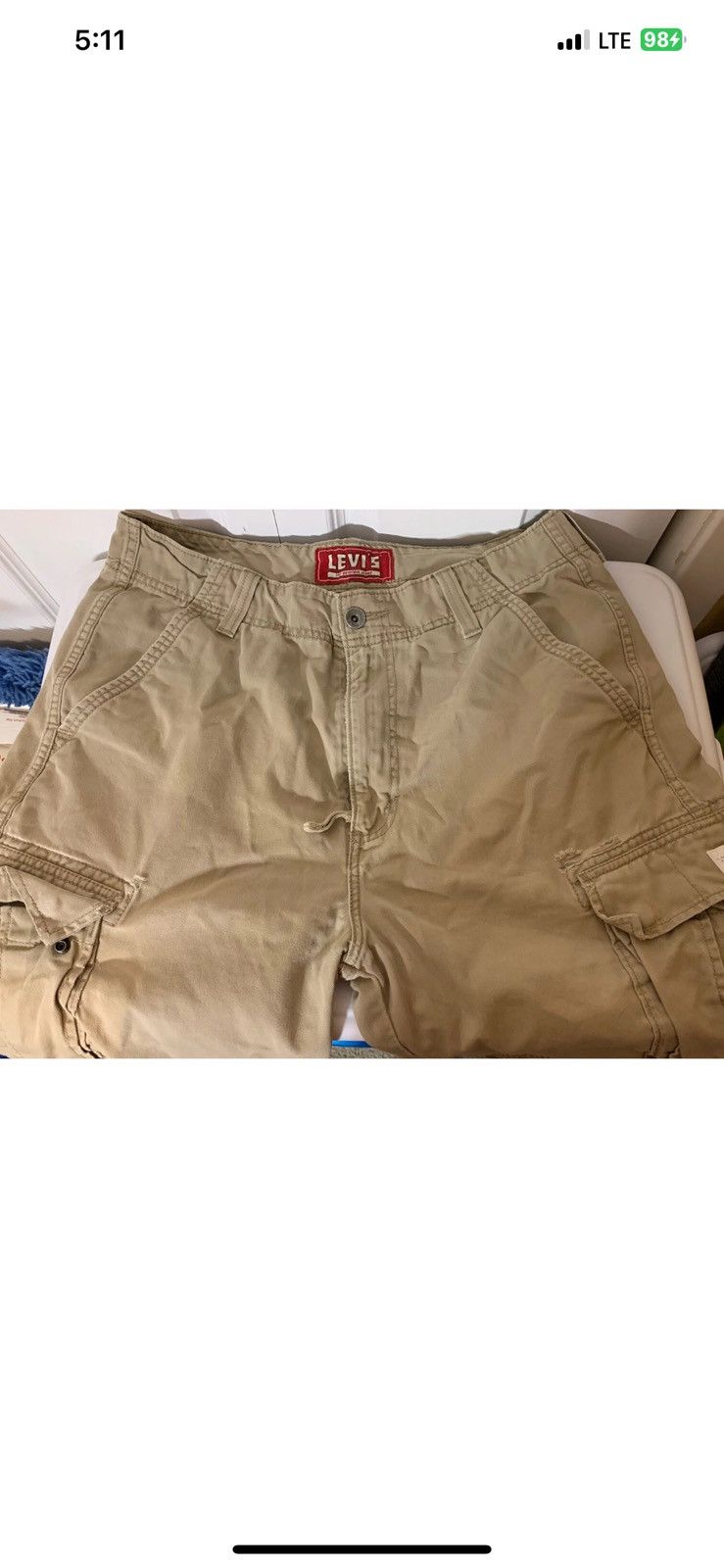 Levi's Levis Shorts Mens 34 Cream Beige Slash & Flap Pockets Cargo Size US 34 / EU 50 - 5 Thumbnail