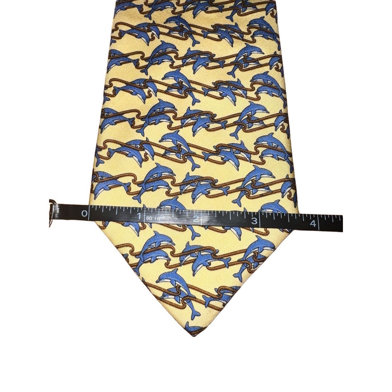 Brooks Brothers Brooks Brothers Yellow Dolphin Print Handmade 100% Silk Neck Size ONE SIZE - 2 Thumbnail