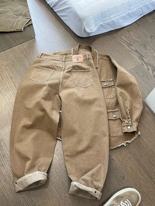 VIBE Brown Baggy Cuffed Denim Jeans Size US 32 / EU 48 - 3 Thumbnail
