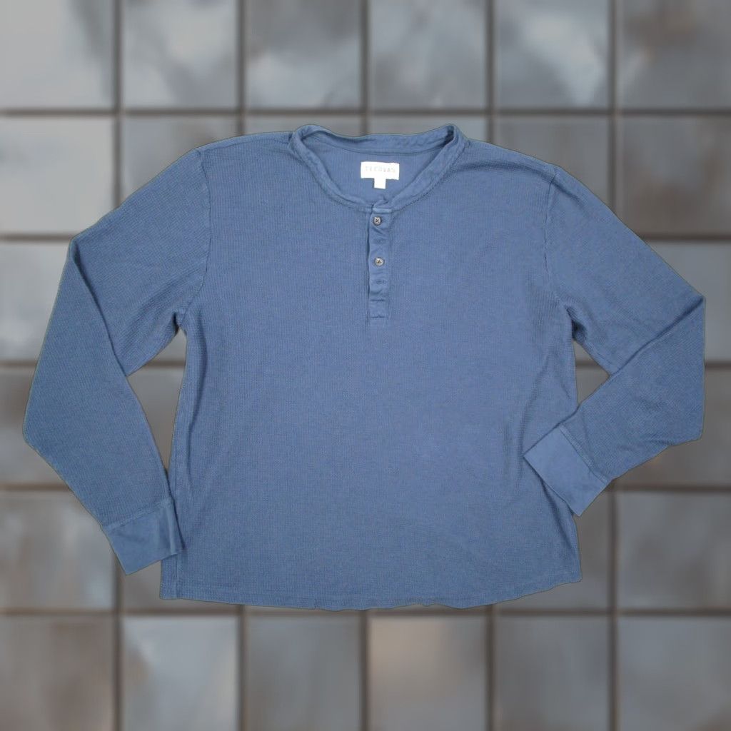 Tecovas Tecovas Mens Shirt Large Blue Pima Cotton Waffle Long Sleeve Henley Workwear Size US L / EU 52-54 / 3 - 1 Thumbnail