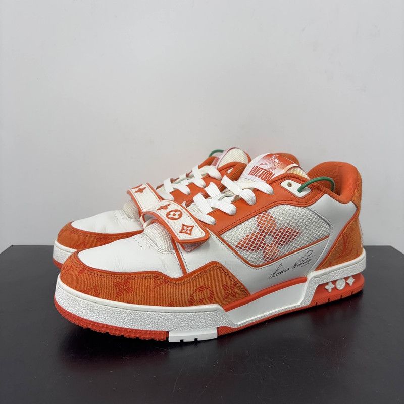 Louis Vuitton Louis Vuitton Trainer Low-Top Sneakers in White and Orange 0079 Size US 10 / EU 43 - 1 Thumbnail