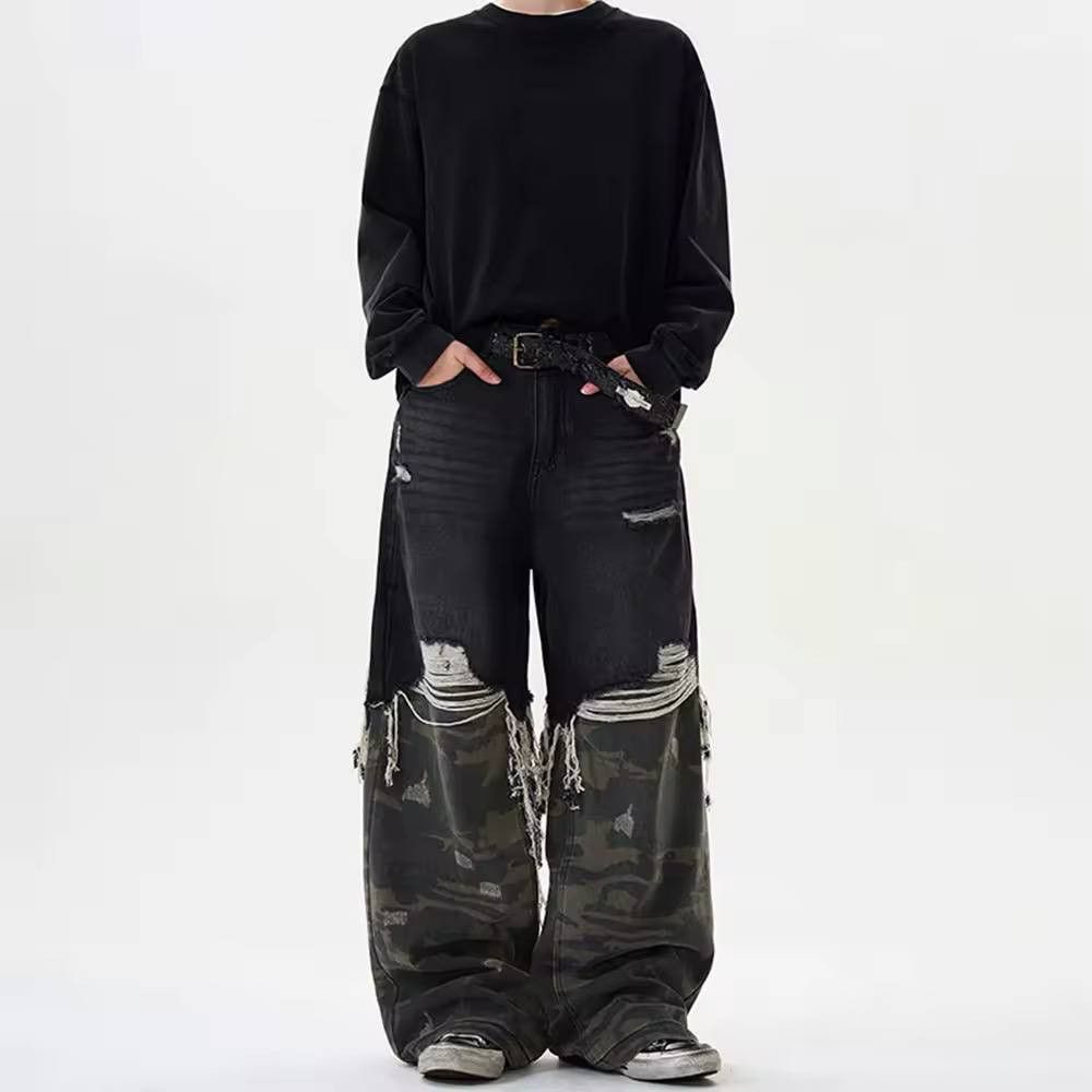 Japanese Brand × Vintage wide ripped double jeans Size US 36 / EU 52 - 2 Thumbnail
