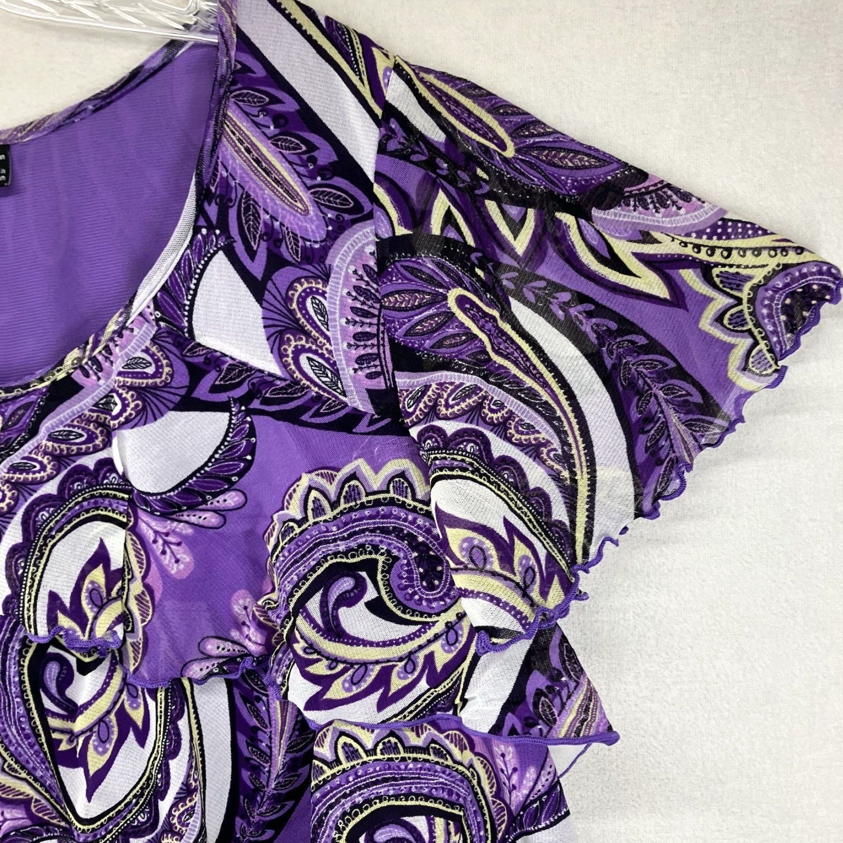 Apt. 9 Apt. 9 Blouse Women 1X Purple Paisley Sleeveless Scoop Neck Lined Ruffle Bohemian Casual Lightweight Breathable Shirt Size XL / US 12-14 / IT 48-50 - 6 Thumbnail