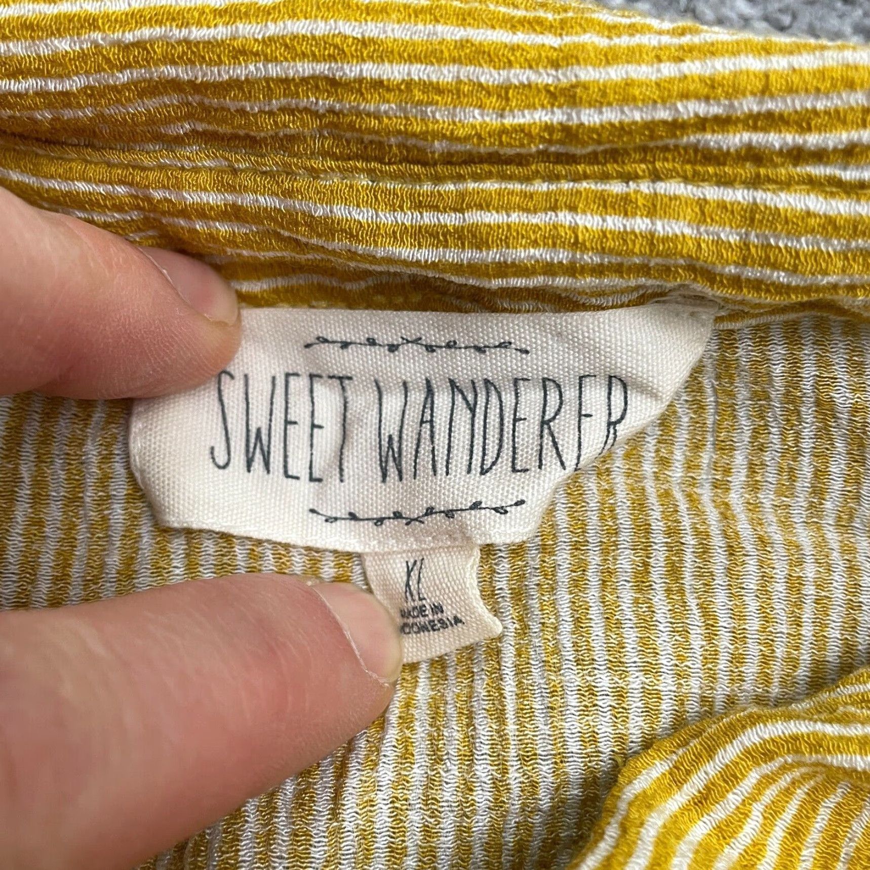 Vintage Sweet Wanderer Shirt Womens XL Yellow White Striped Button-Up Casual Size XL / US 12-14 / IT 48-50 - 5 Thumbnail