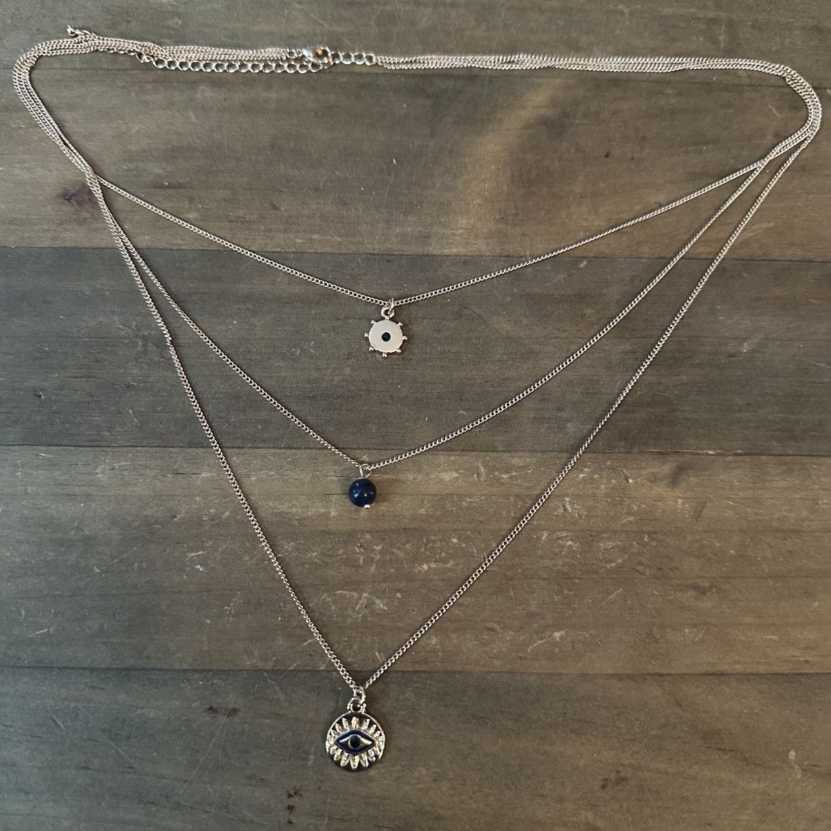 Other Gold tone multi chain layered evil eye pendant necklace Size ONE SIZE - 2 Thumbnail