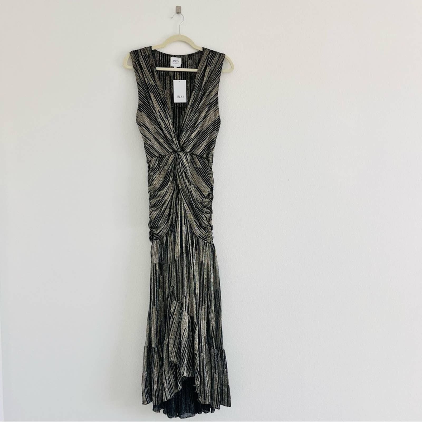 image of Anthropologie X Misa Ava Metallic Maxi Dress Size Small in Grey, Women's
