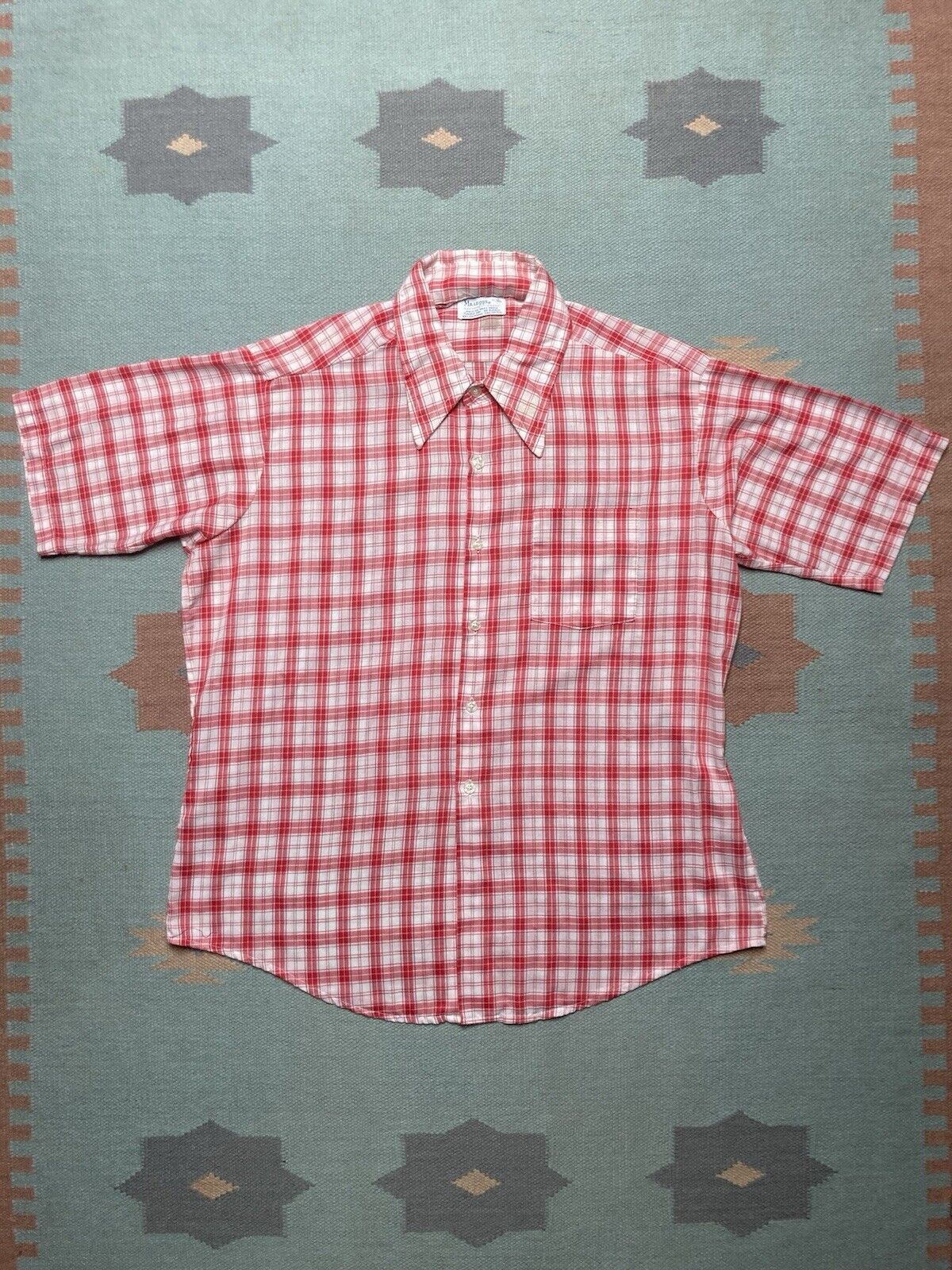 Vintage Vtg 70s button shirt Mr Leggs plaid check dagger collar XL Size US XL / EU 56 / 4 - 1 Thumbnail