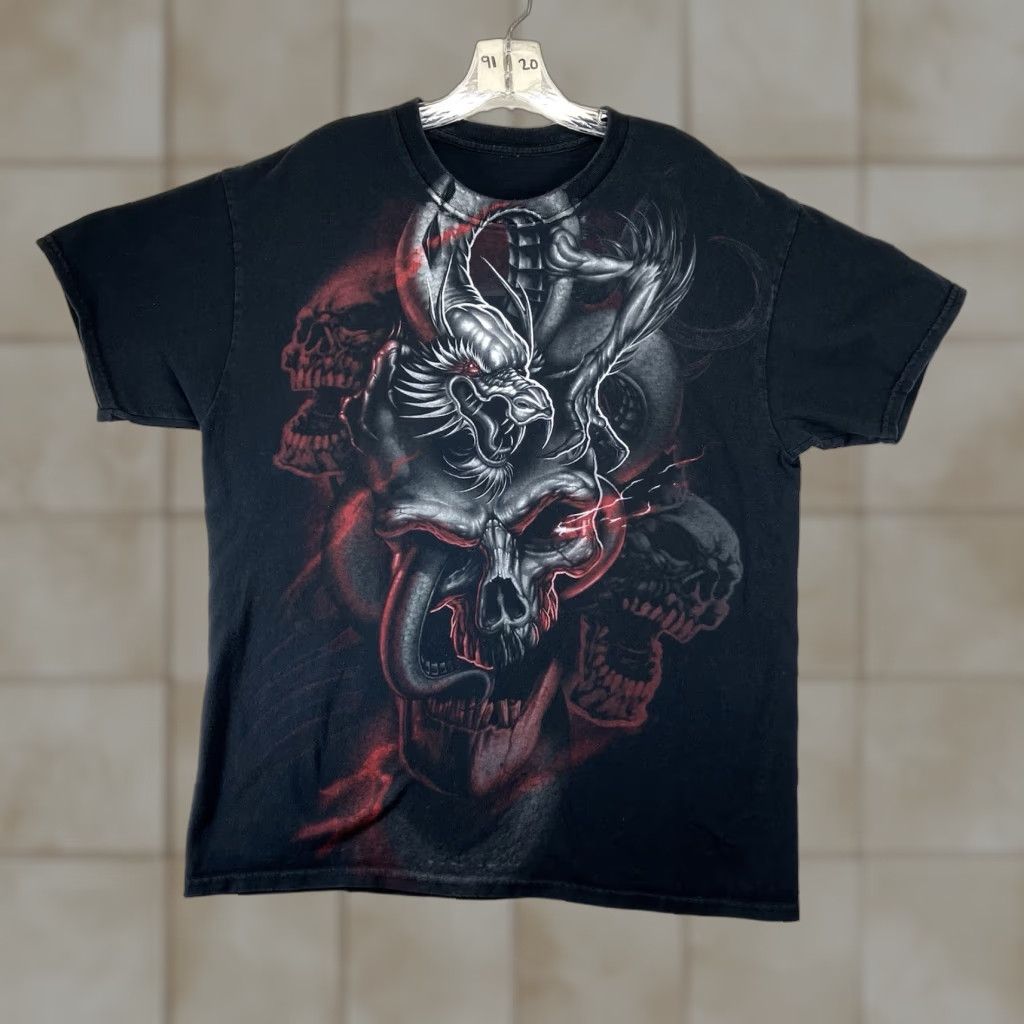 Vintage VINTAGE Dragon Skull T Shirt Oversized Graphic Print 2000s Black Crew Neck M Adult Medium Mens Gothic Grunge Metal Emo Band Accessories Size US M / EU 48-50 / 2 - 1 Thumbnail