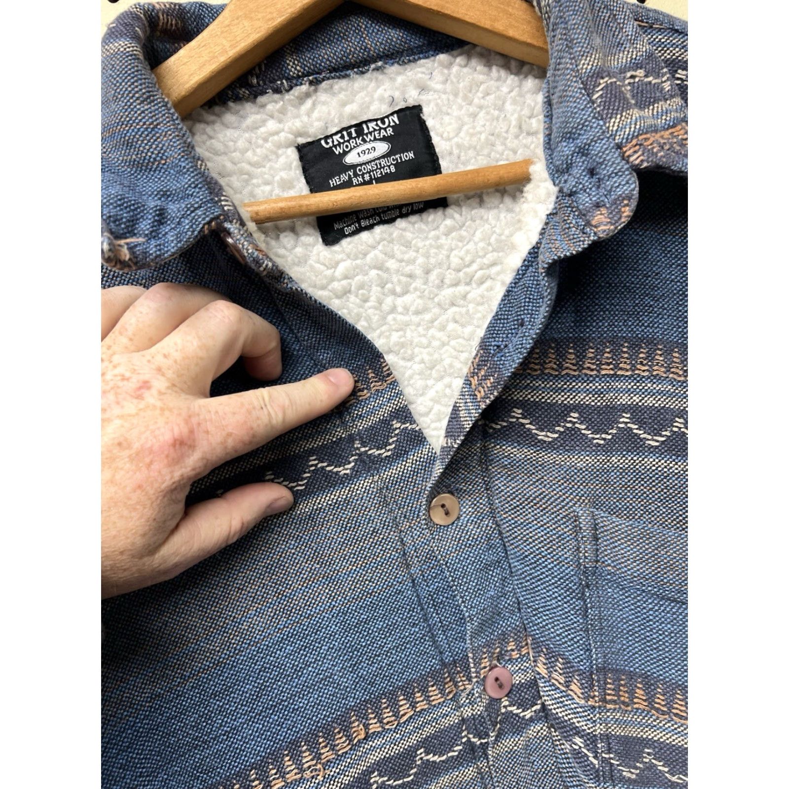 Vintage VINTAGE Grit Iron Workwear Shacket Jacket Men L Blue Aztec Southwest Sherpa Size US L / EU 52-54 / 3 - 5 Thumbnail