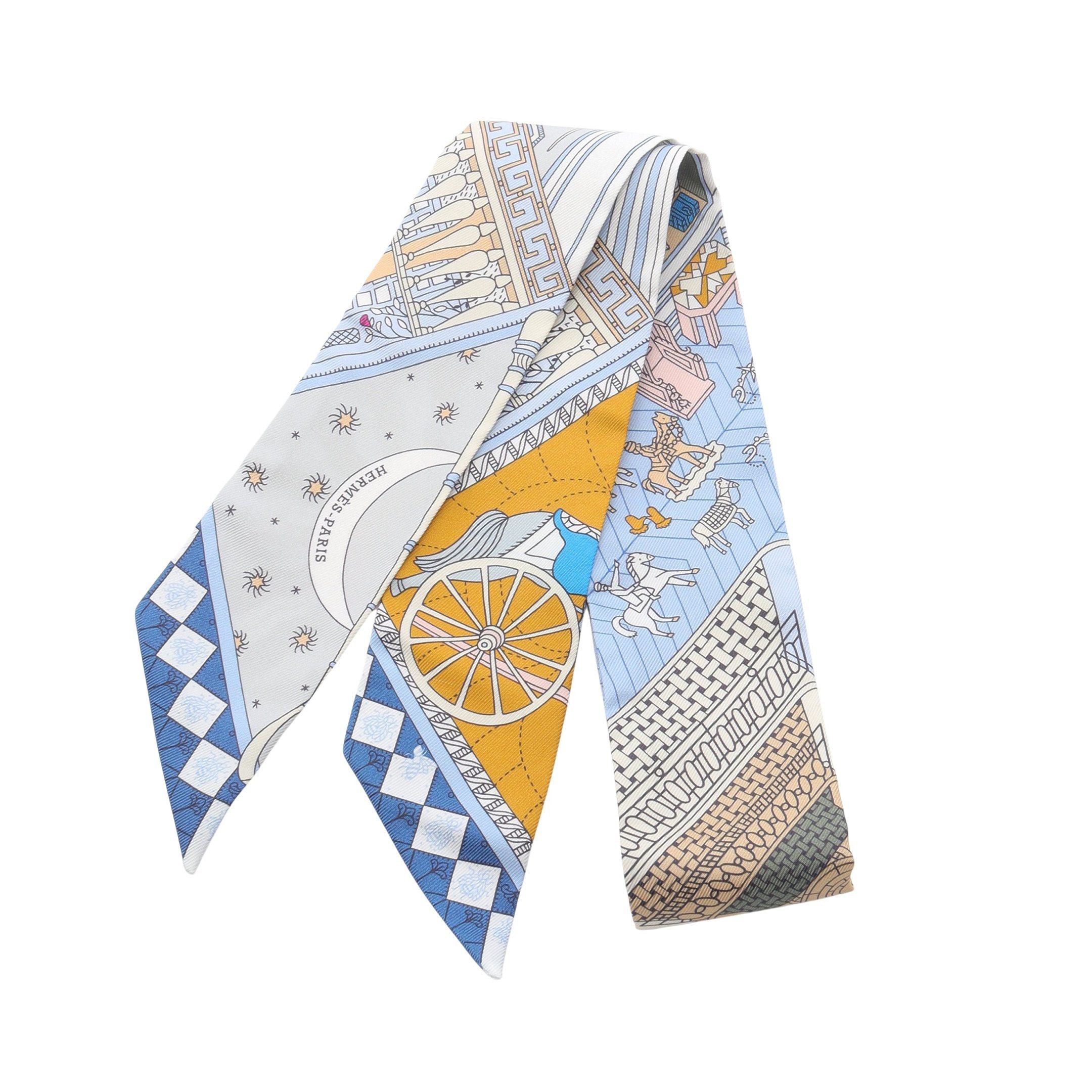 Hermes Hermes Twilly Objets De Curiosite Ribbon Scarf Silk Light Blue Multicolor Size ONE SIZE - 1 Thumbnail