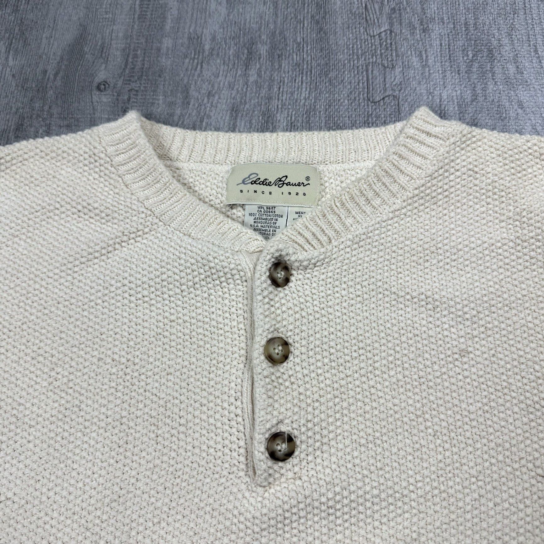 Eddie Bauer VINTAGE Eddie Bauer Waffle Knit Henley Sweater XL Ivory Men All Seasons Classic Pullover Size US XL / EU 56 / 4 - 2 Thumbnail