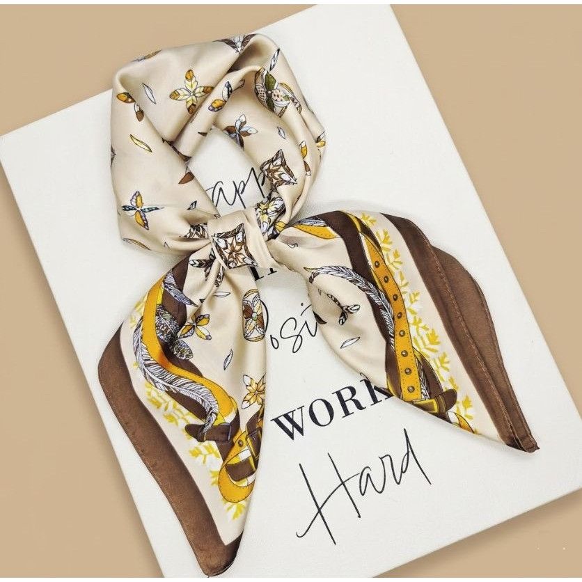 Other New Elegant Bandana Feathers Beige Brown Scarf Classic Wrap Size ONE SIZE - 1 Thumbnail