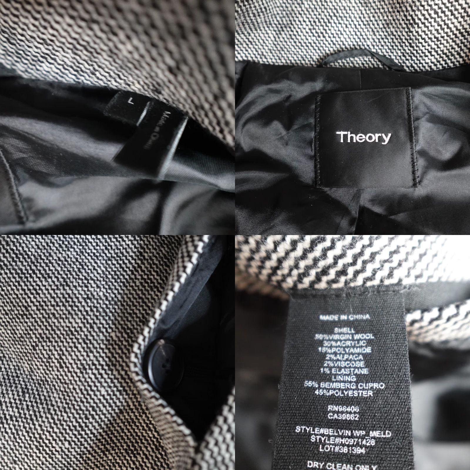 Theory Theory Mens Coat Regular L Gray Wool Blend Topcoat Hidden Placket Button Wool Lining Geometric Winter Fall Busy Business Mens Size US L / EU 52-54 / 3 - 8 Thumbnail