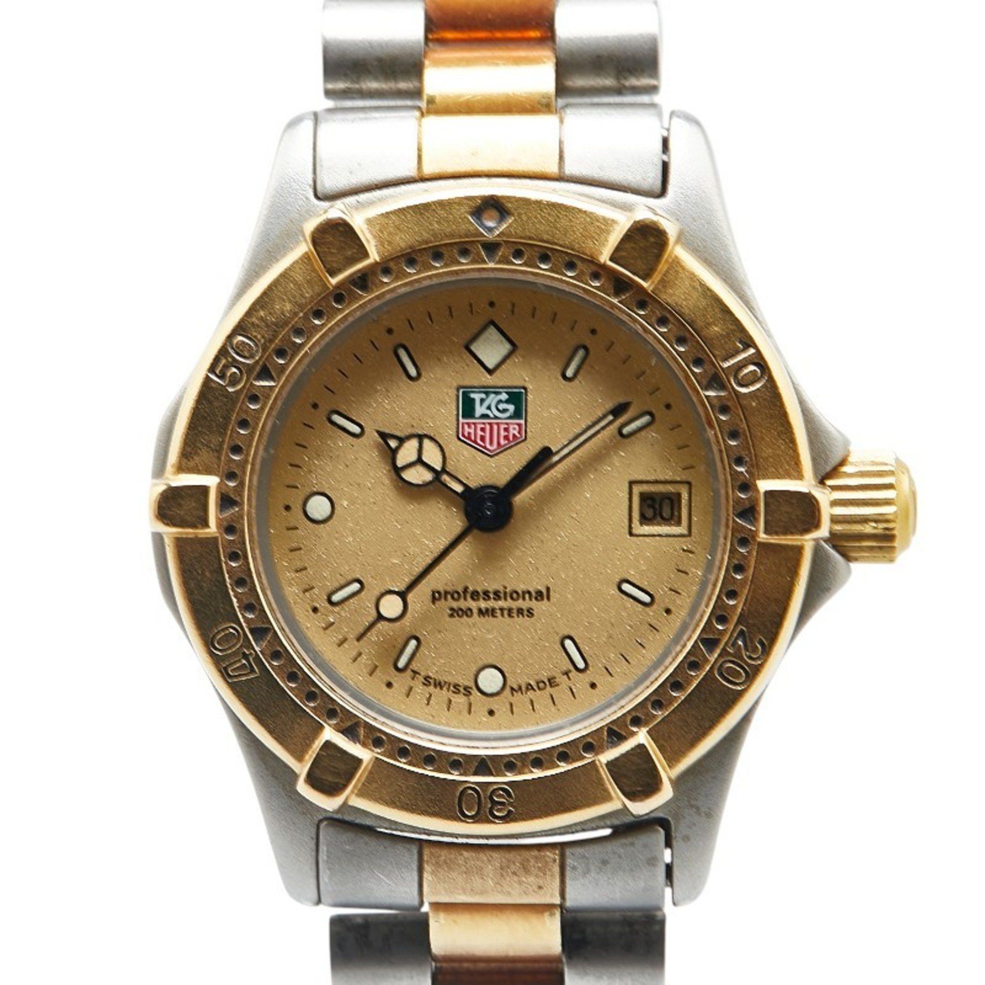 Tag Heuer 2000 Watch 964.008-2 Quartz Gold Dial Stainless Steel Plated Ladies Heuer, Women's
