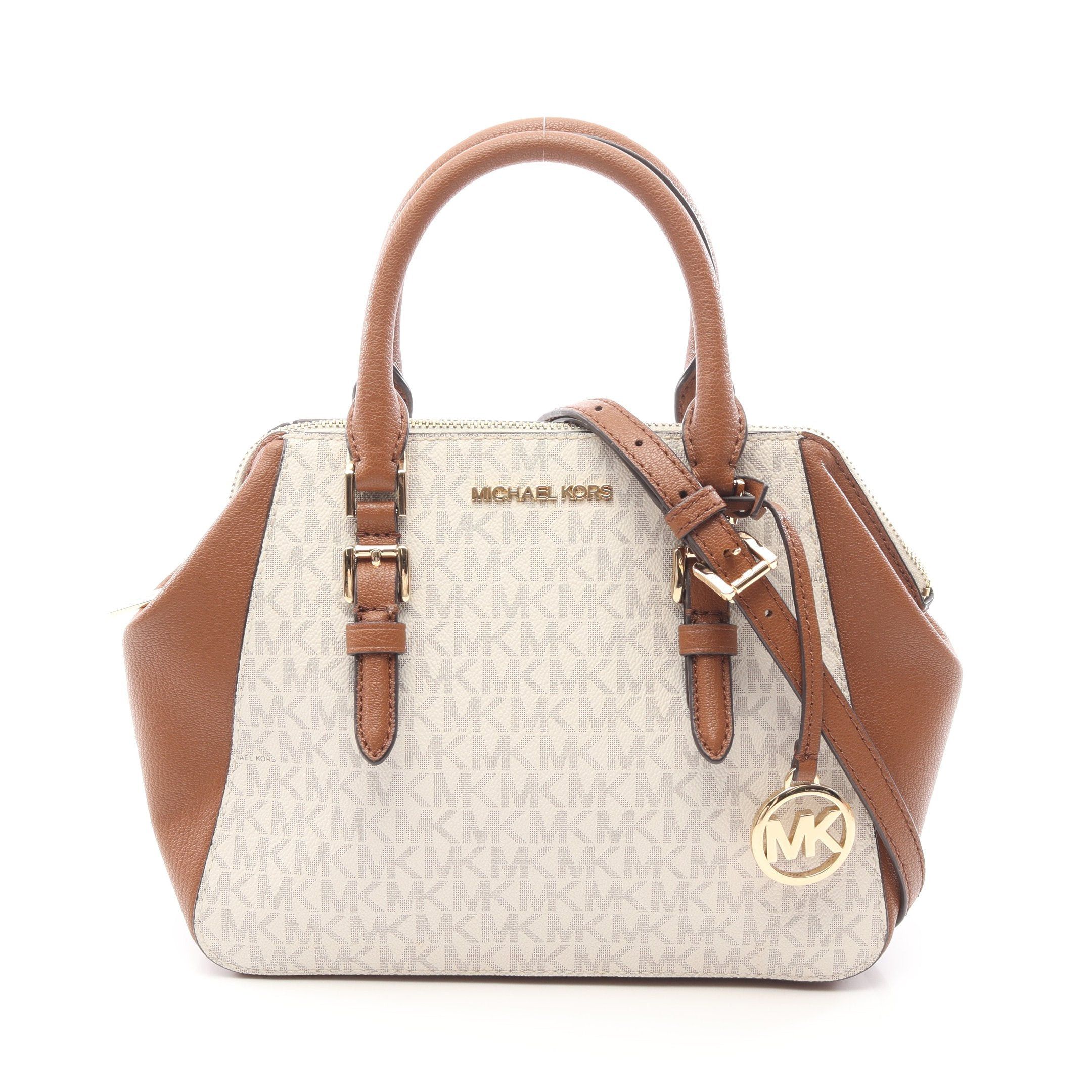 Michael Kors Michael Kors Charlotte Md Messenger Handbag Leather White Brown Size ONE SIZE - 1 Thumbnail