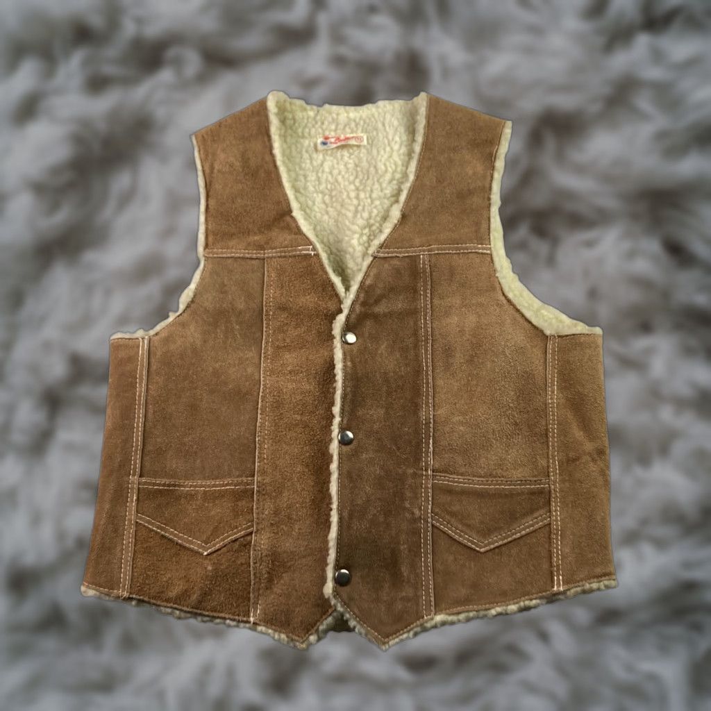 Vintage VINTAGE VTG Men's Sherpa Lined Suede Leather Western Vest Tan/Beige Size 42 Size US XS / EU 42 / 0 - 1 Thumbnail