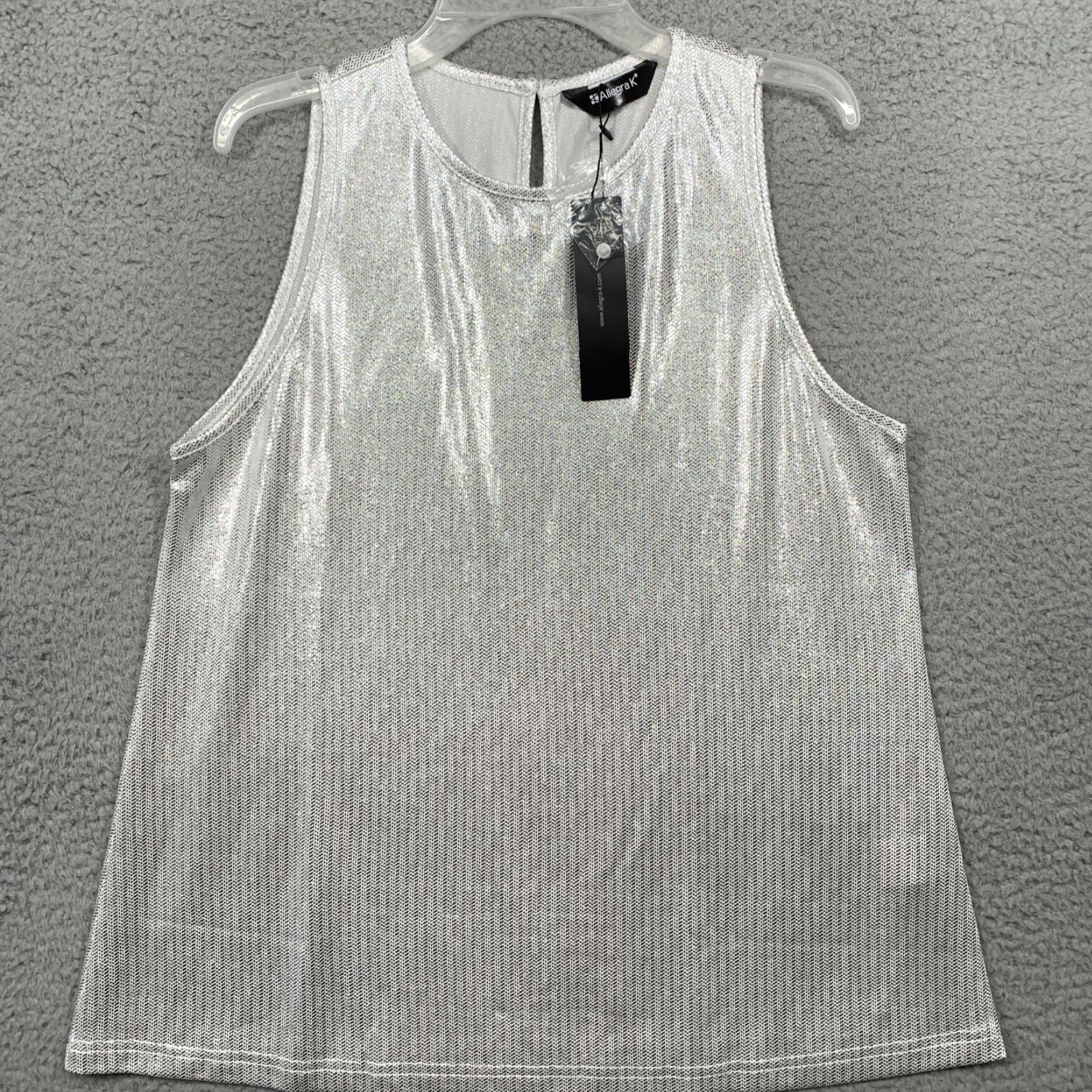 Vintage Allegra K Top Women's M White Silver Shiny 1 Button Closure Machine Washable Tank Blended Fabric Size M / US 6-8 / IT 42-44 - 4 Thumbnail