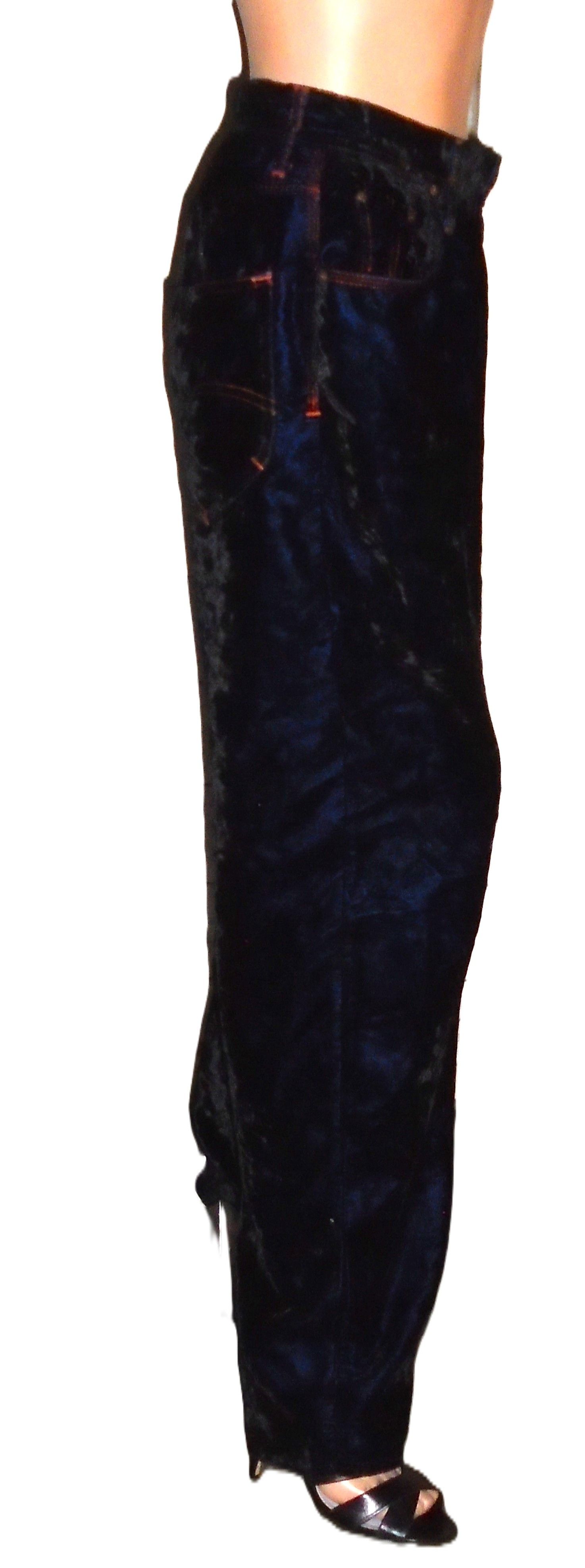 JET SET Vintage Jet Set Royal Blue Black Velvet Pants 28w Size 28" / US 6 / IT 42 - 6 Thumbnail