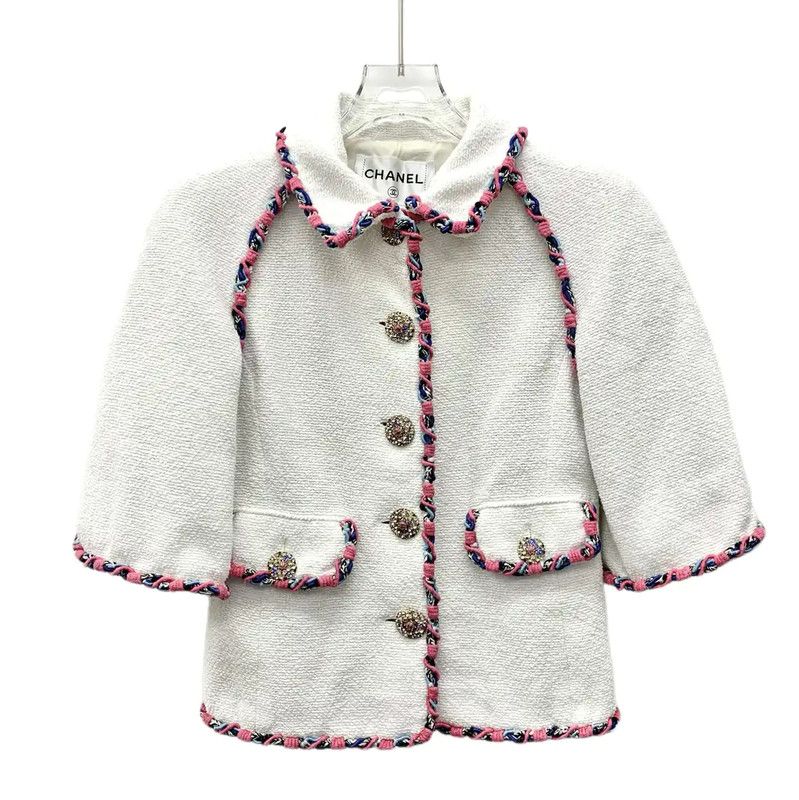 Chanel Chanel White Cotton Women's Jacket 0089 Size XS / US 0-2 / IT 36-38 - 1 Thumbnail