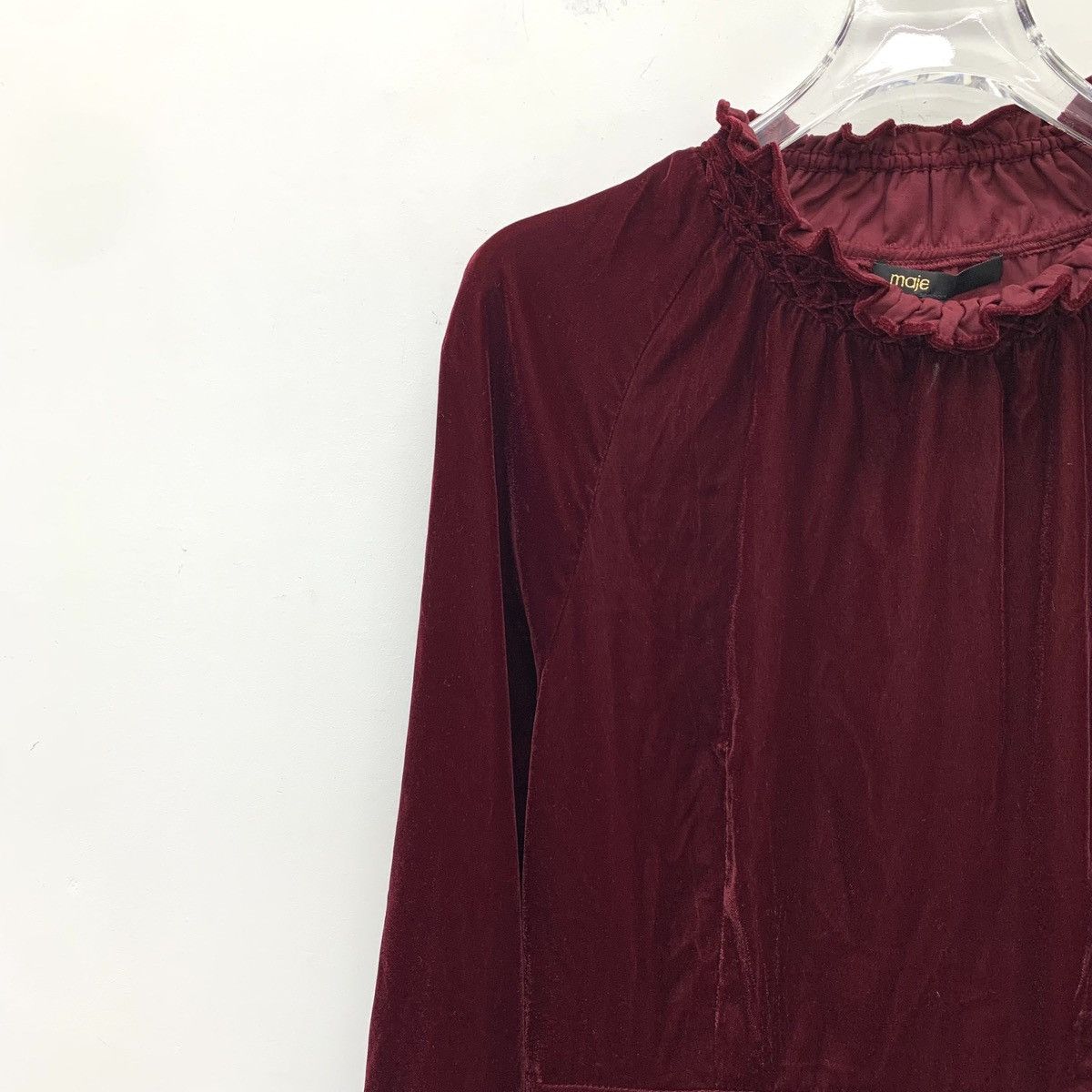 Maje Maje Deep Red Lace Trim Crew Neck Long Sleeve Dress K26WX Size S / US 4 / IT 40 - 3 Thumbnail