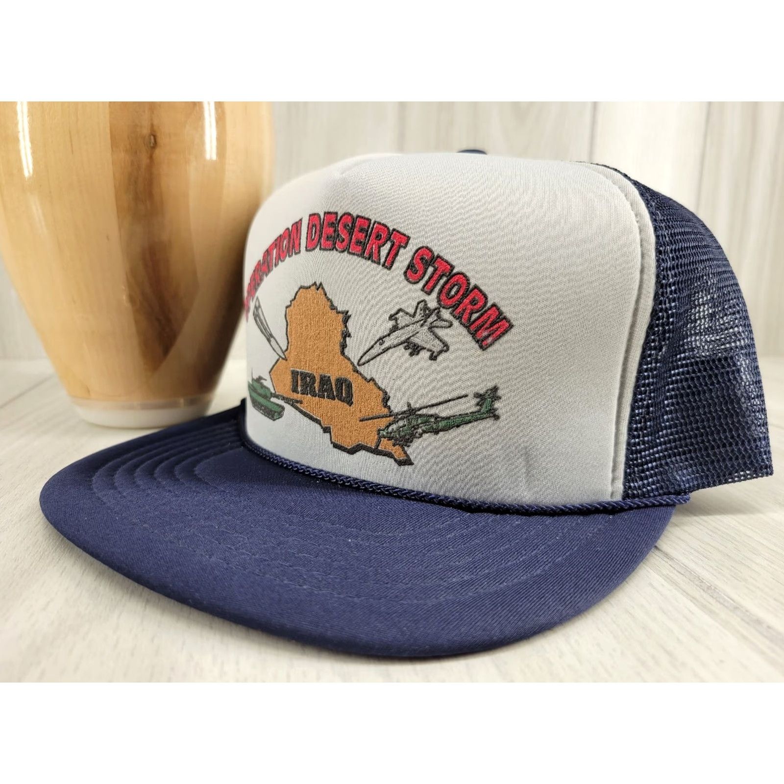 Vintage VINTAGE Operation Desert Storm Hat Snapback Blue Trucker Adjustable Men Blues Storm Hat Size ONE SIZE - 3 Thumbnail