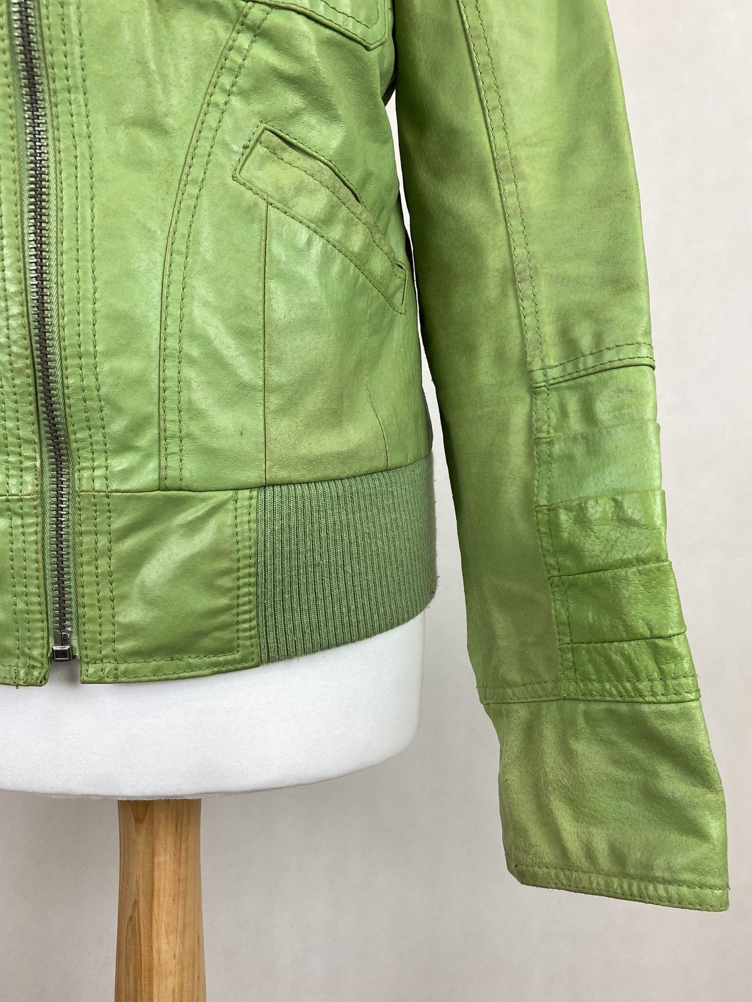 Genuine Leather × Members Only real leather jacket green lemon big collar avant garde Size M / US 6-8 / IT 42-44 - 13 Thumbnail
