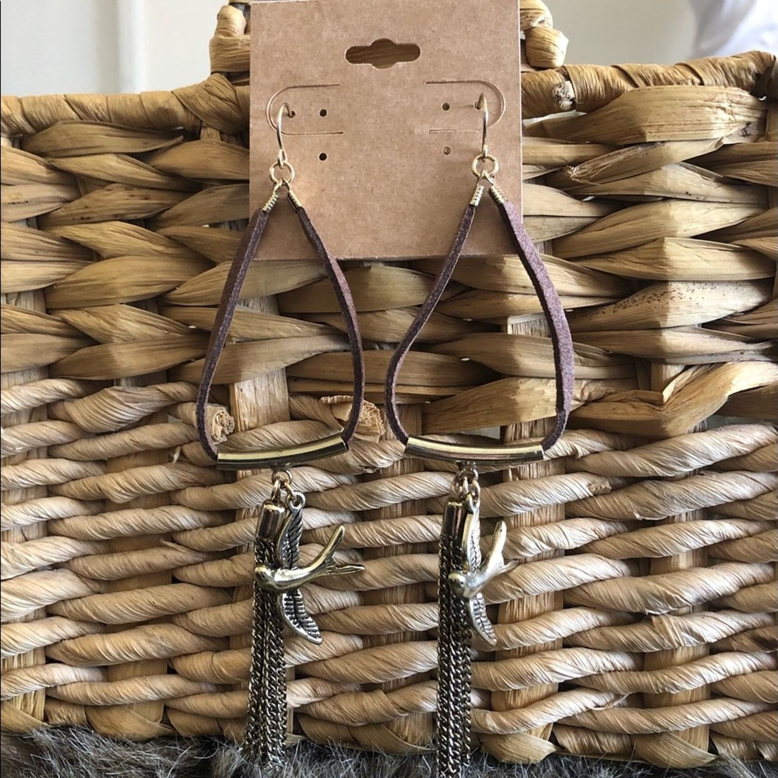 Handmade Hand crafted flying doves genuine leather earrings Size ONE SIZE - 1 Thumbnail