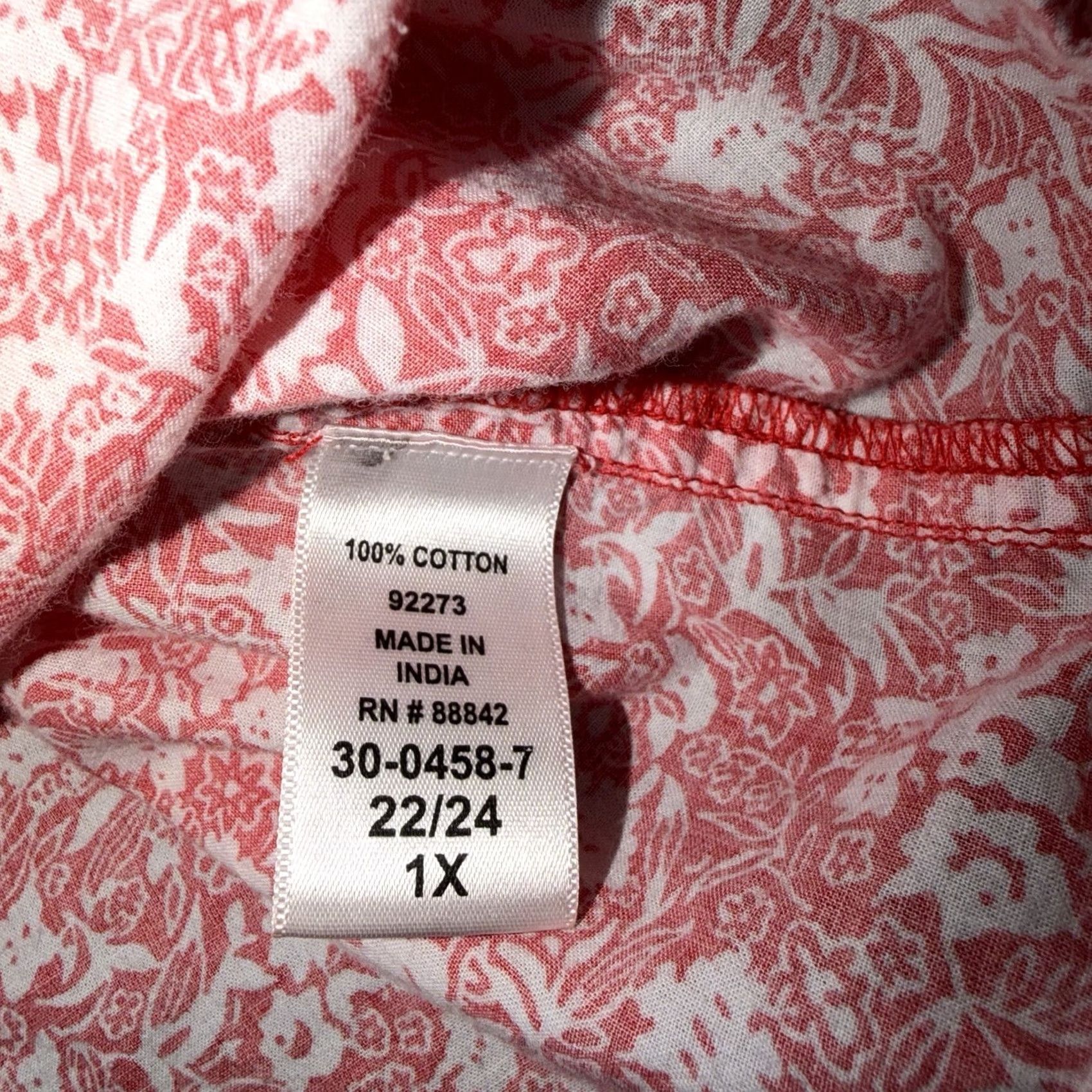 Vintage Woman Within Red Floral Short Sleeve Button Down Shirt 1X 22/24 Womens Blouse Casual Spring Summer Floral Pattern Pockets Button-Front Size XL / US 12-14 / IT 48-50 - 5 Thumbnail