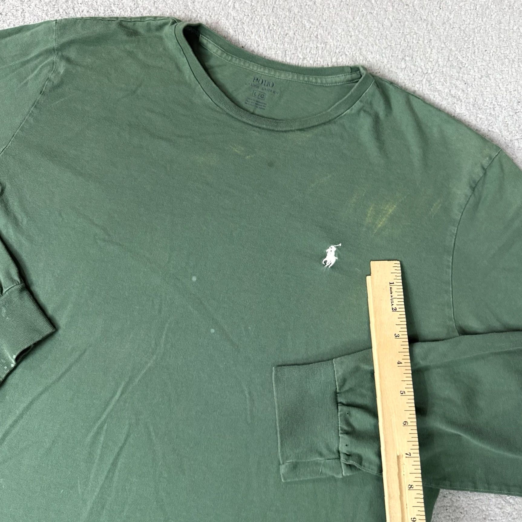 Polo Ralph Lauren Polo Ralph Lauren Shirt Mens Large Green Long Sleeve Pony Logo Distressed White Size US L / EU 52-54 / 3 - 7 Thumbnail