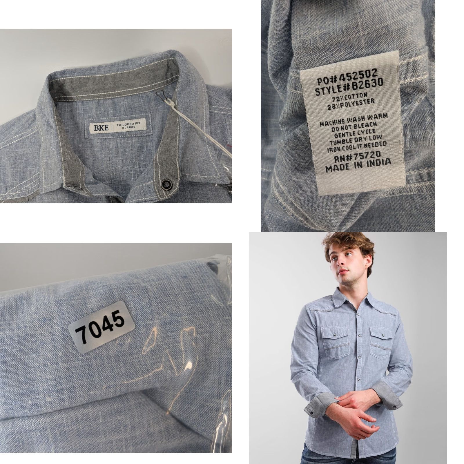 BKE VINTAGE BKE Tailored Fit Chambray Light Blue Cotton Pearl Snap Western Size XL Size US XL / EU 56 / 4 - 8 Thumbnail