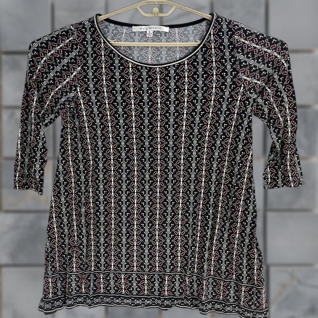 Vintage VINTAGE Max Studio Blouse Women S Black Red Scoop Neck Artsy Hippie Boho Tunic Size S / US 4 / IT 40 - 1 Thumbnail
