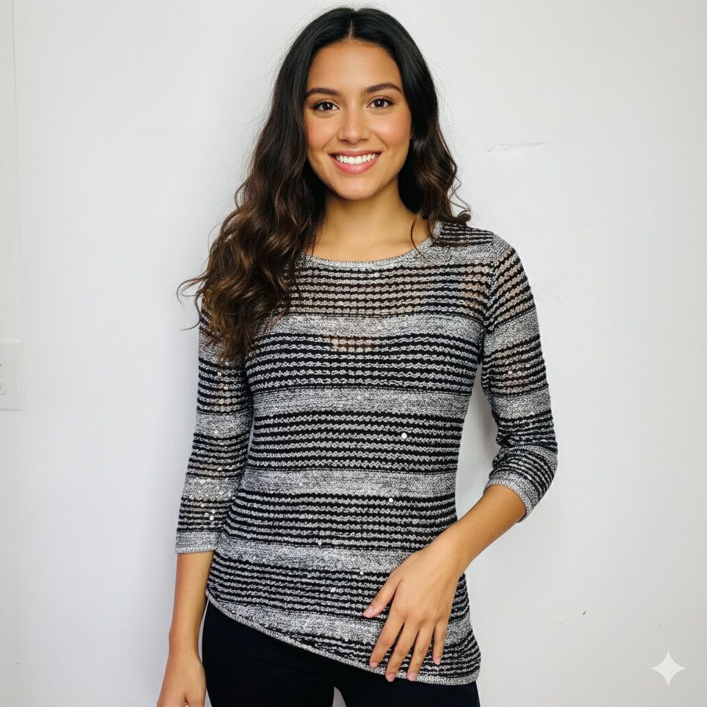 I.N.C INC International Size S Knit Sweater Striped Silver Black Size S / US 4 / IT 40 - 4 Thumbnail
