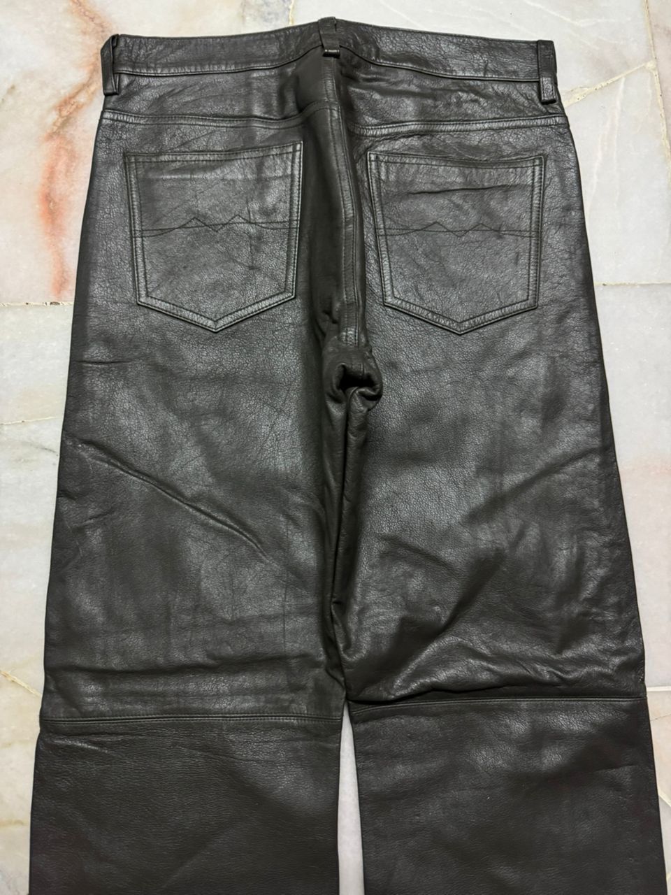 Michel Klein 💥Vintage 90s Michel Klein Homme Paris Leather Pants Dark Size US 28 / EU 44 - 13 Thumbnail