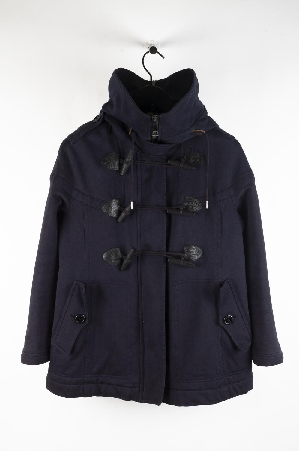 image of Original Burberry Brit Women Hooded Duffle Coat in Navy (Size Large)