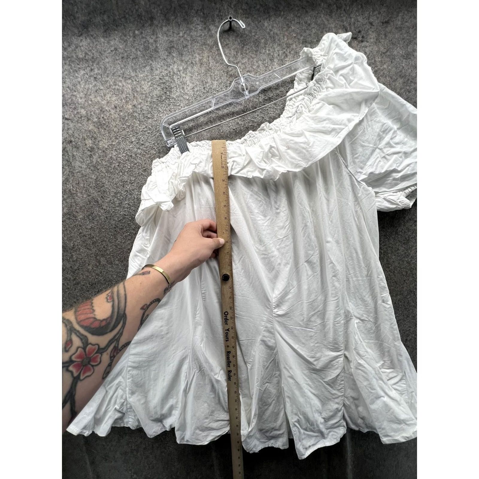 RHODE Rhode Dress Womens L White Off Shoulder Puff Sleeve Trapeze Mini Short Dress Casual Party/Cocktail Size 36" / US 14 / IT 50 - 4 Thumbnail