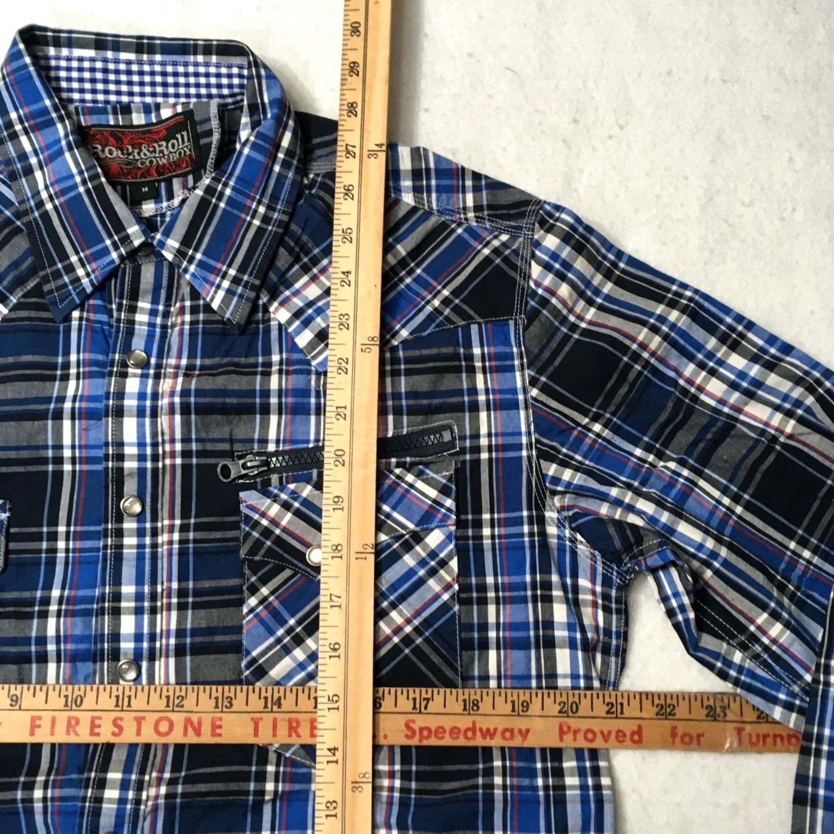 Vintage Rock & Roll Cowboy Plaid Western Shirt M Blue Long Sleeve Pearl Snap Men's Size US M / EU 48-50 / 2 - 5 Thumbnail